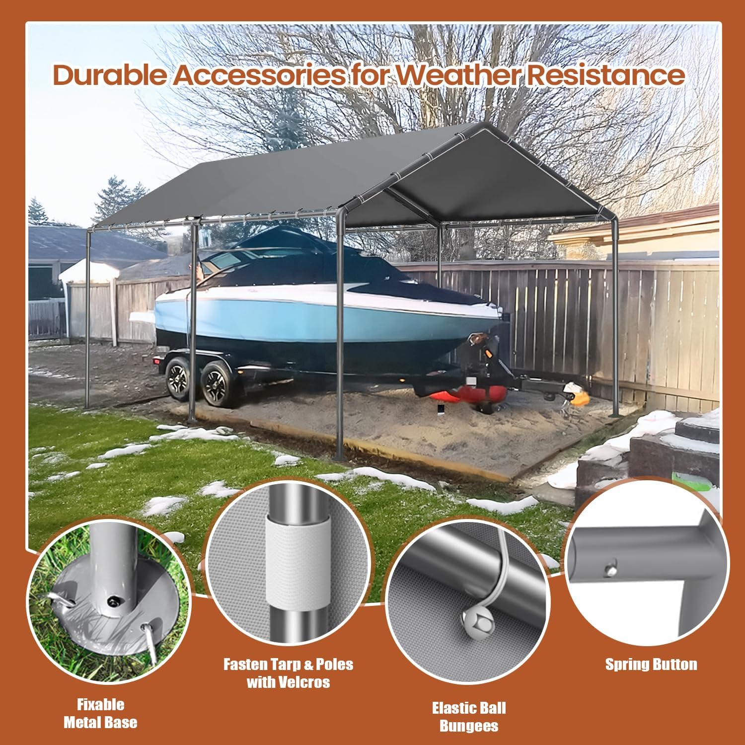 Morngardo Carport 10x20ft Heavy Duty Car Canopy, Portable Garage, Outdoor Cars Shelter Storage Shed, All-Season Cars Tent Car Port (Grey)