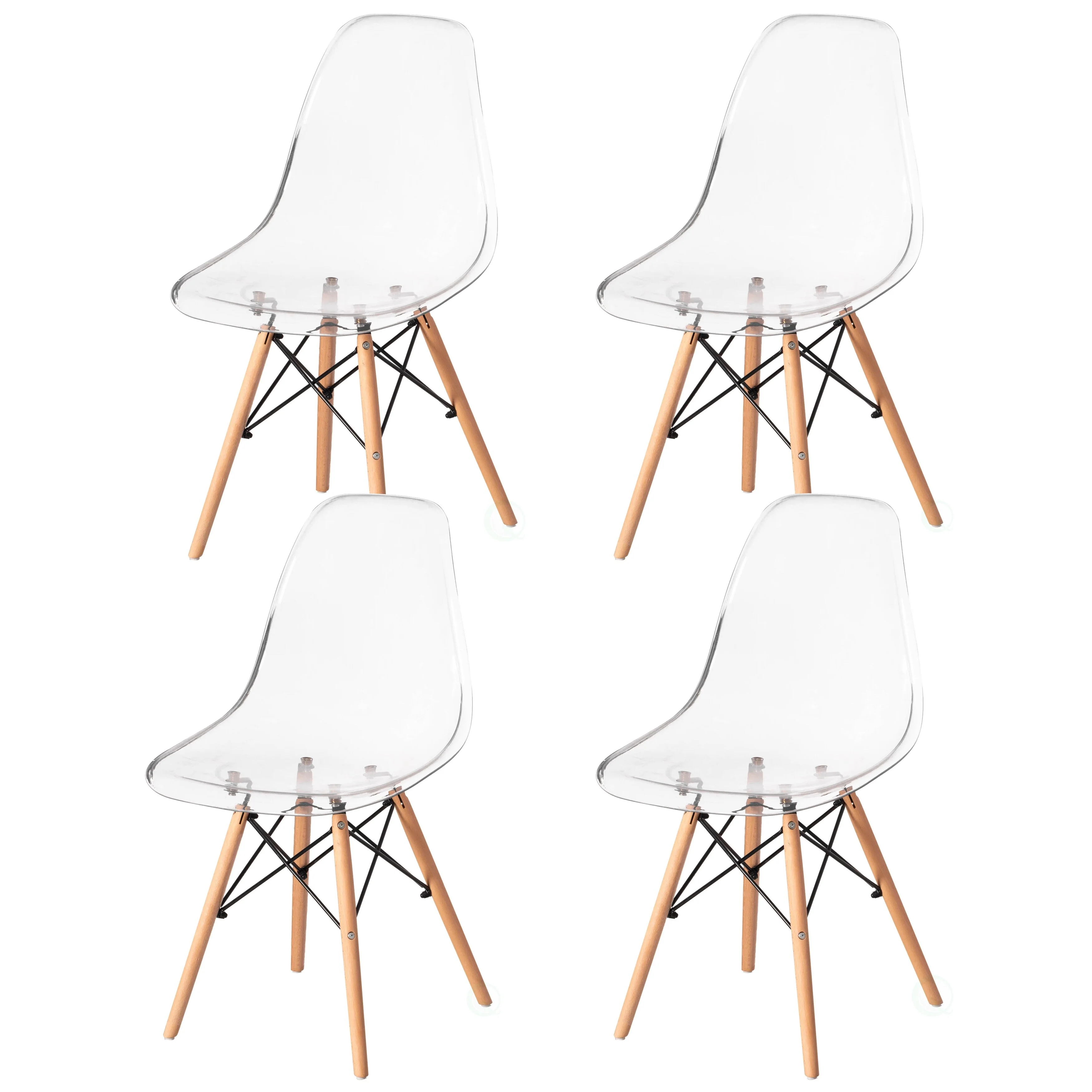 Mid-Century Modern Style Dining Chair with Wooden Dowel Eiffel Legs, DSW Transparent Plastic Shell Accent Chair