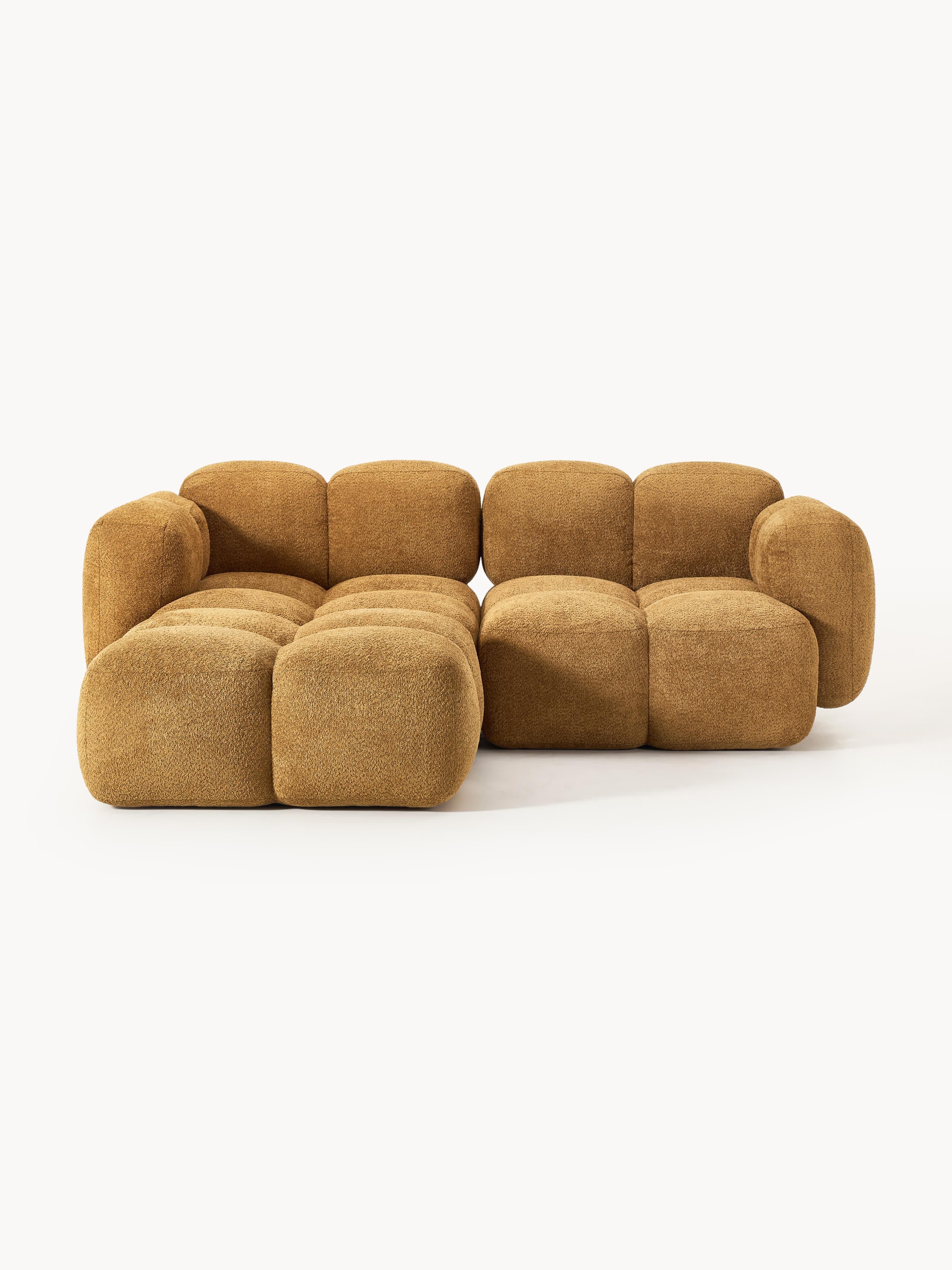 Modulares Sofa Tayla (3-Sitzer) aus Teddy-Bouclé mit Hocker (links/rechts)
