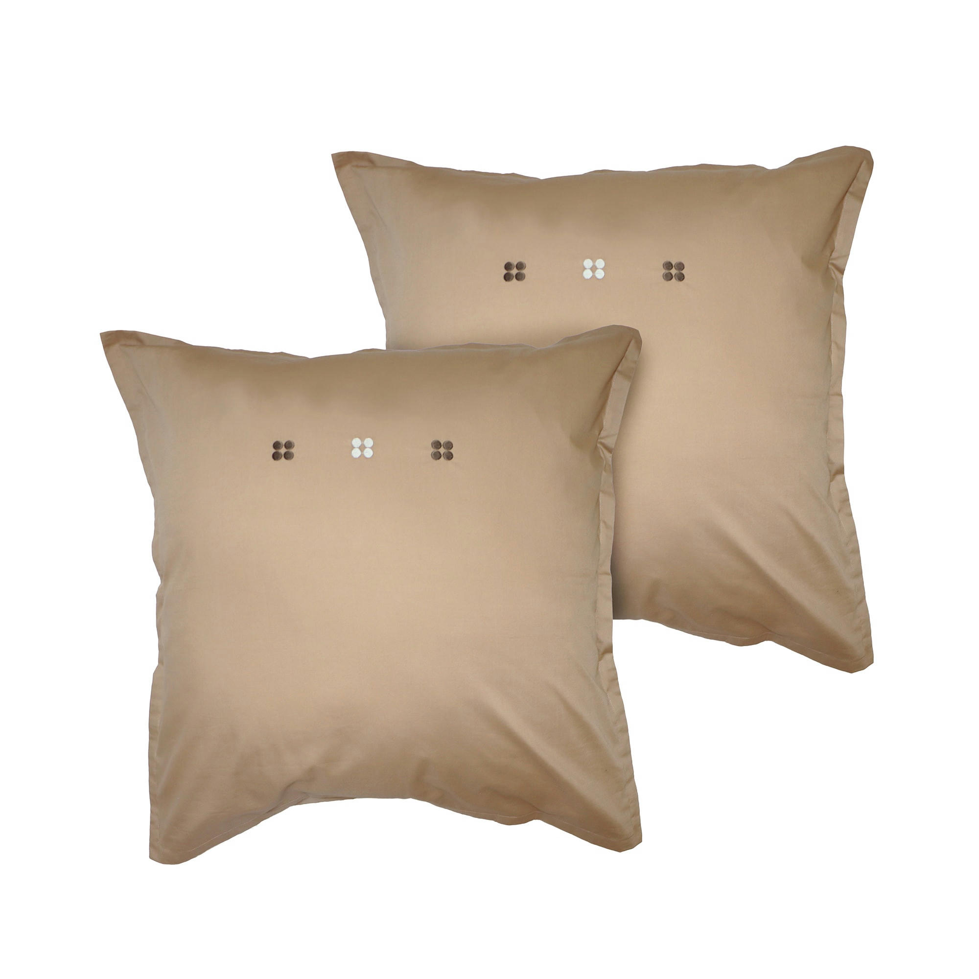 DRAGÉES DÉLICES - Set de 2 taies d’oreiller brodées percale BIO Taupe 65x65cm