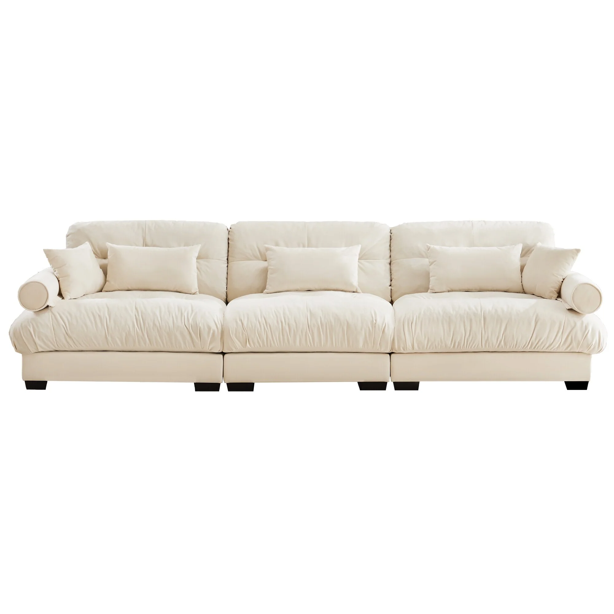 3 Seat Modern Velvet Sofa, Oversize Sofa, Clould Like Comfortable Seat And Back Support, With Waist Pillows And Throw Pillows