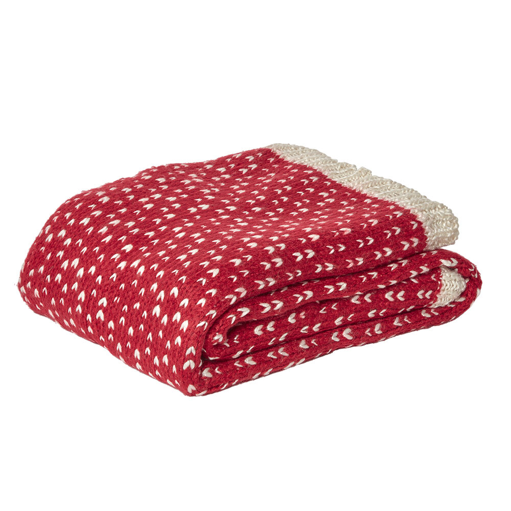 Plaid motif coeur en acrylique beige rouge