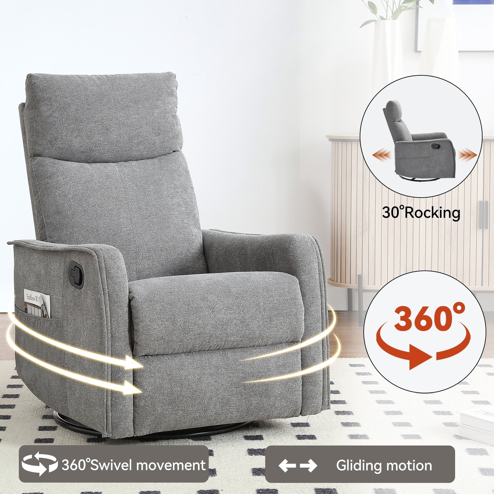360° Swivel Rocker Recliner Chair with Massage and Lumbar Heating