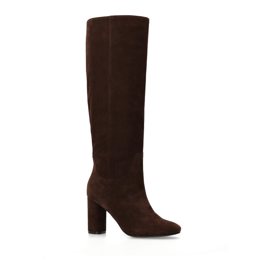 Manfield Bruine suède hoge laarzen met hak