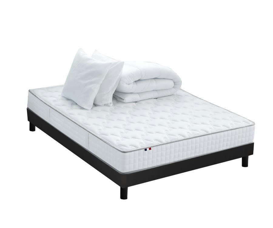ENSEMBLE KIT ODYSSEE - Ensemble Matelas Ressorts + Sommier Kit couette Oreiller 160x200