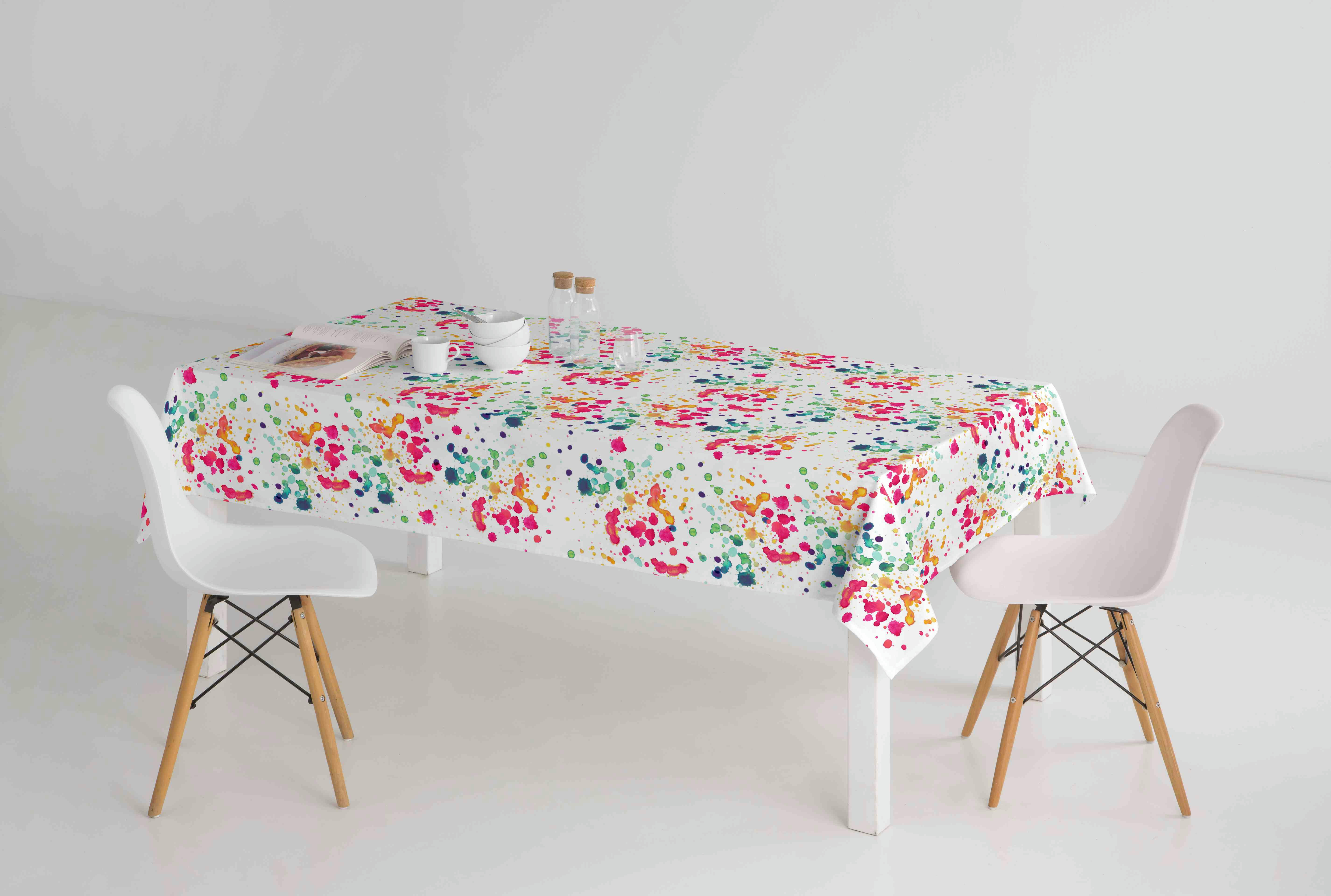 RAINBOW - Nappe imprimée blanc avec traitement anti-taches en coton 140x140 cm