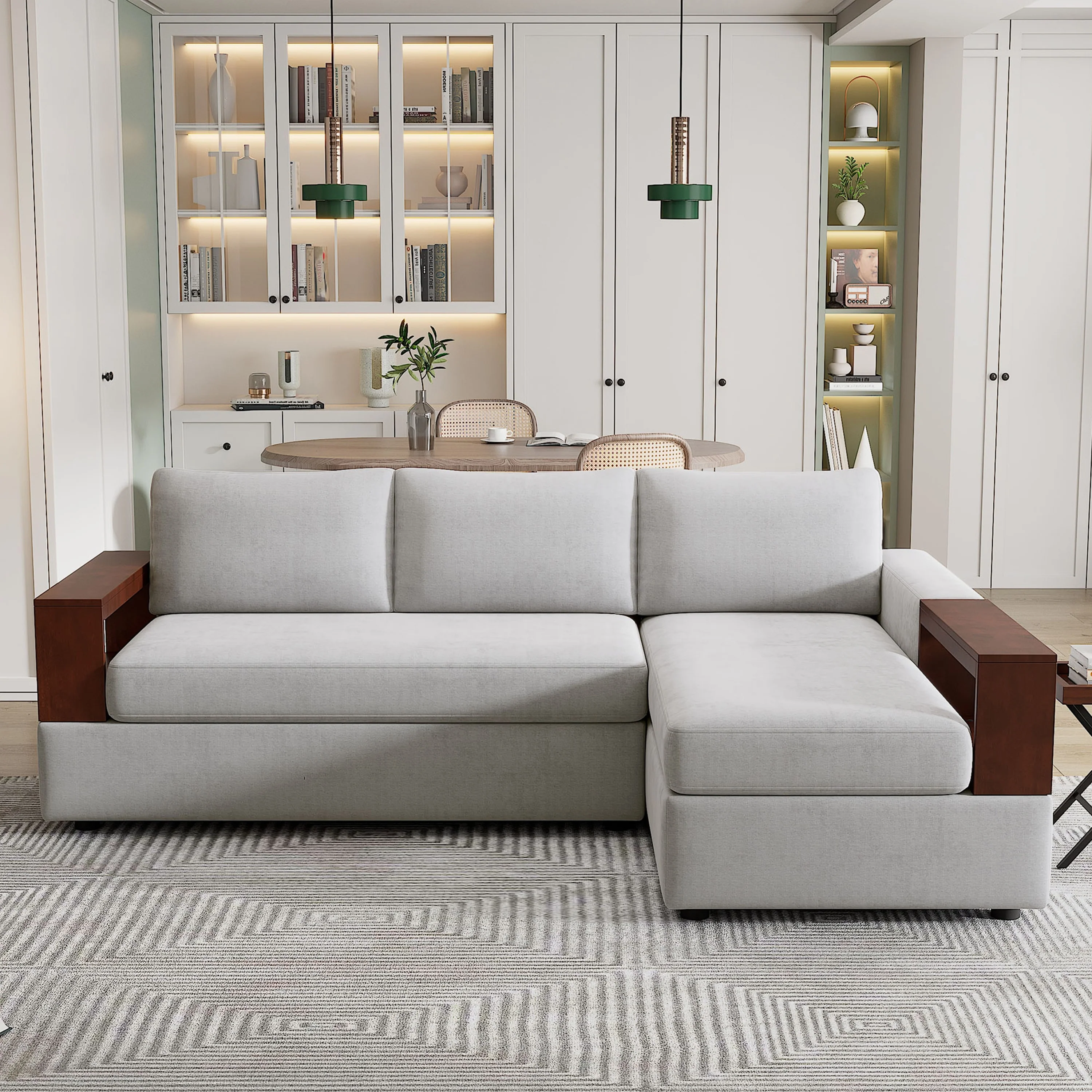 Christopher Knight Home - 87.4 L-Shaped Sectional Sofa with Reversible Armrests and Integrated Chaise Lounge