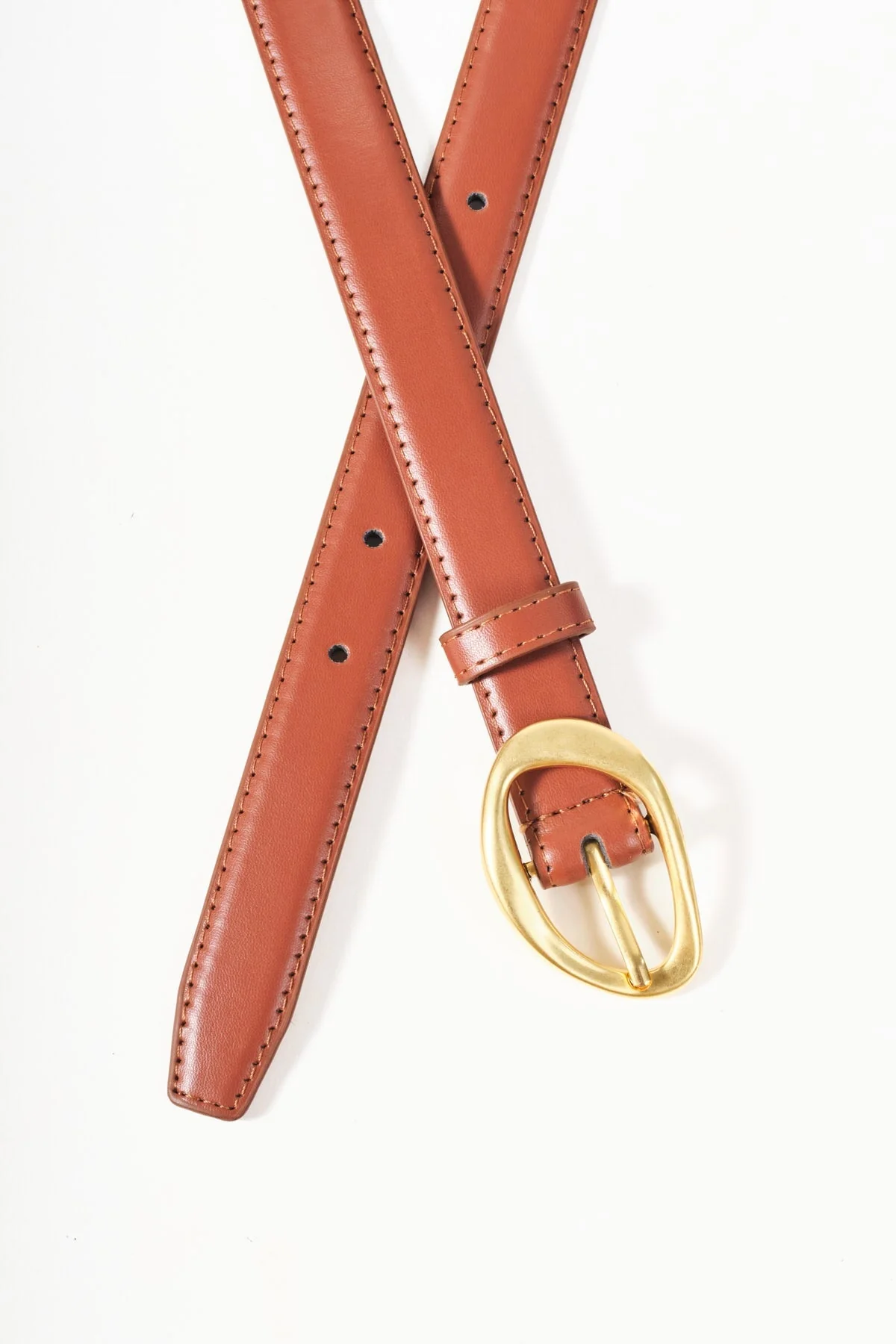 Tan Brown Round Buckle Belt - Size M/L