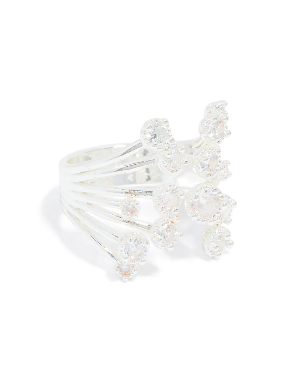 Silver Plated Multi Cubic Zirconia Open Layered Ring