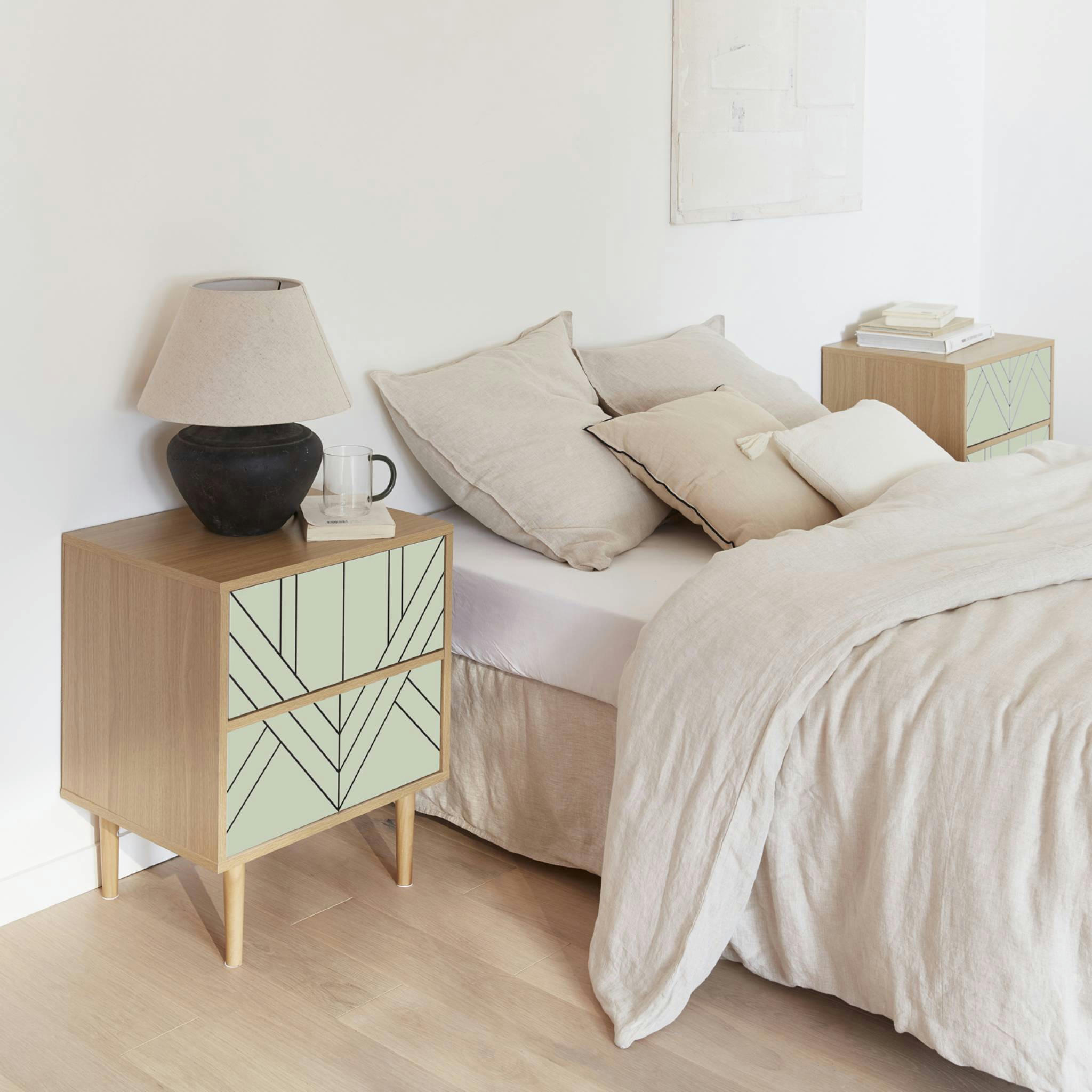 MIKA - Lot de 2 tables de chevet décor et bois vert céladon