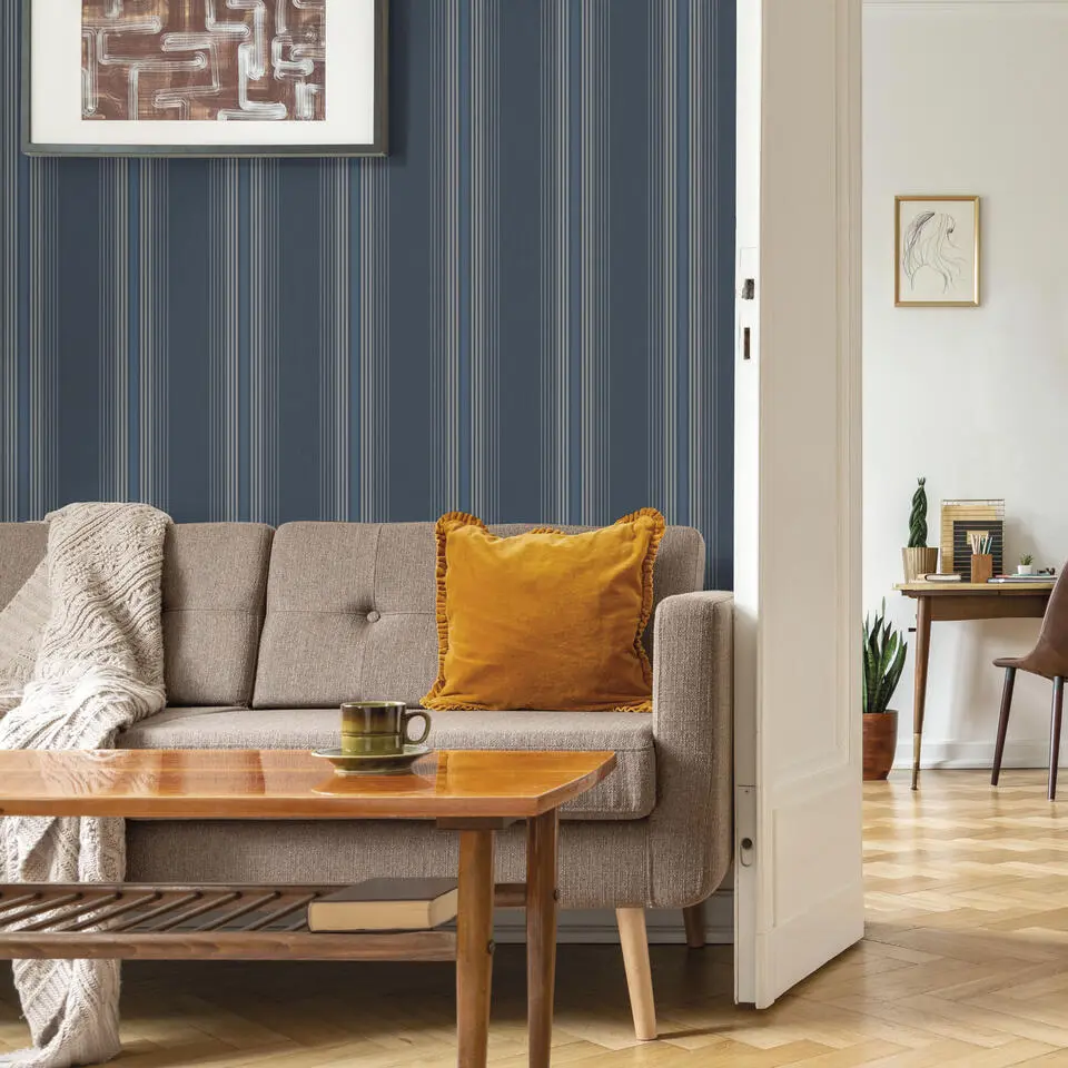 Sanders & Sanders behang strepen vergrijsd blauw - 53 cm x 10 m