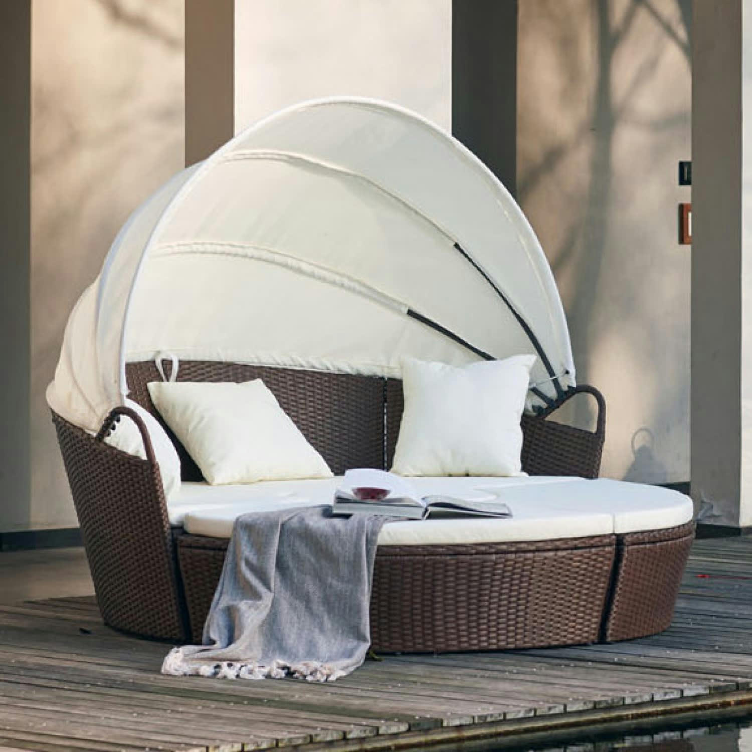 CIRCO - Salon de jardin modulable 4/6 pers en résine tressée poly rotin marron