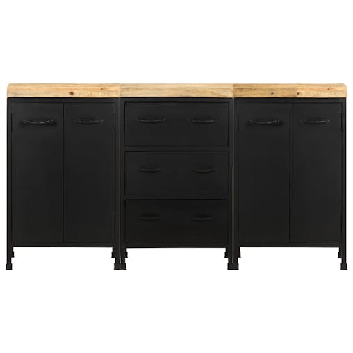 NNEVL Sideboard with 3 Drawers and 4 Doors Rough Mango Wood