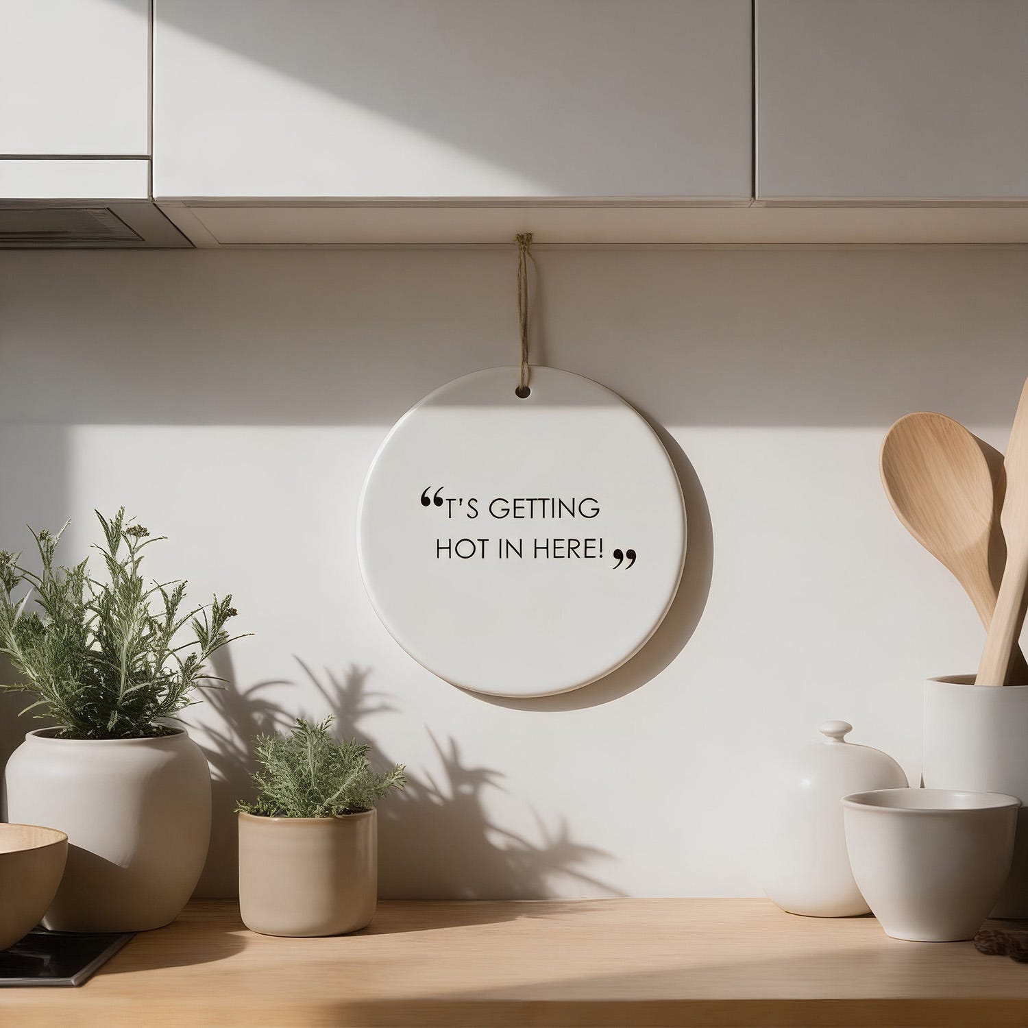 Sottopentola tondo in ceramica bianca 20 cm con scritta
