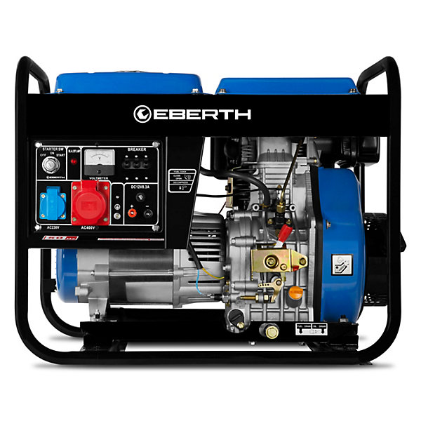 EBERTH 5000 Watt Groupe Electrogene Diesel Generateur Electrique Portable avec 10 CV, 4 Temps, 3 Phases, 1x 400V, 1x 230V, 1x 12V