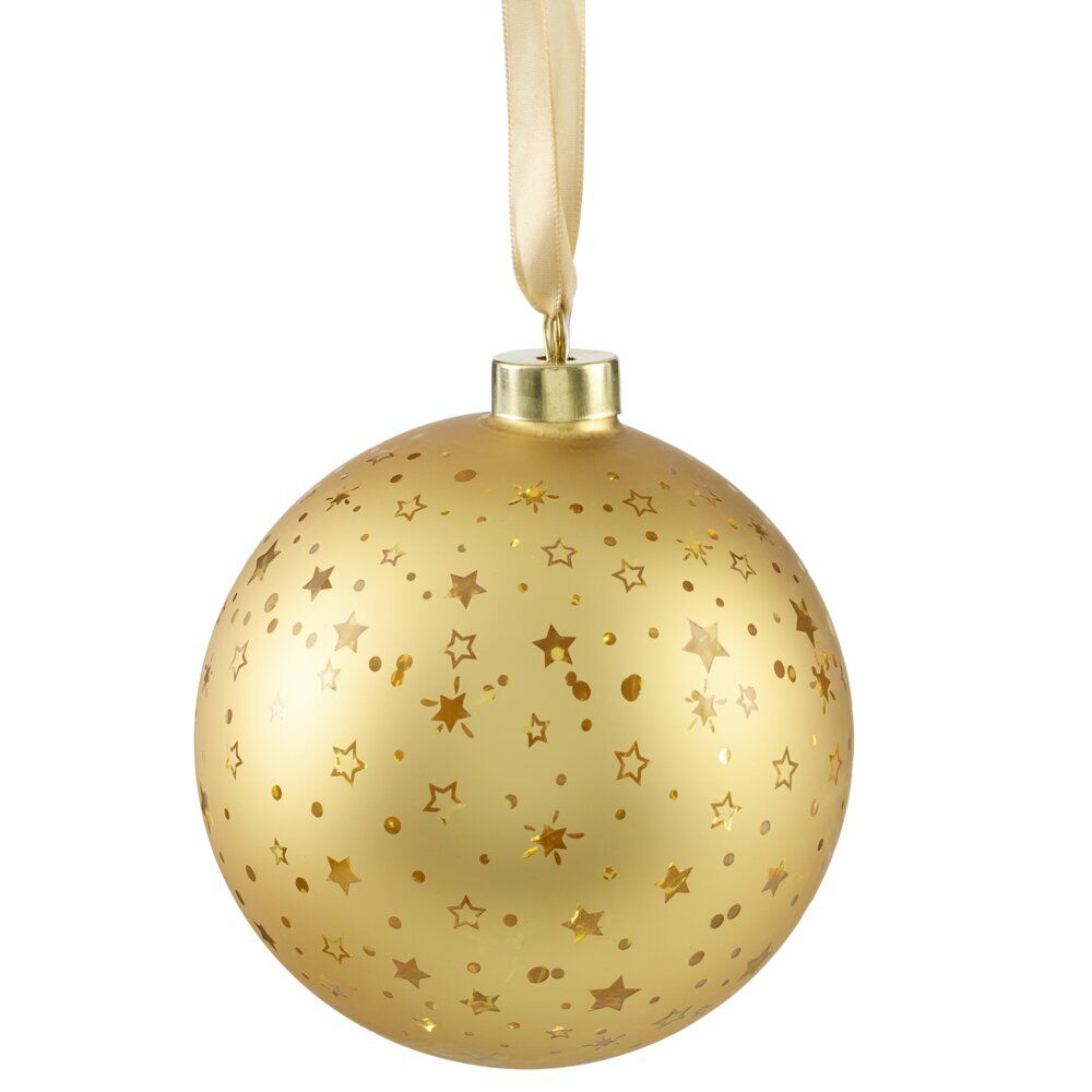 Boule de No&euml;l lumineuse à suspendre 15 LED verre jaune doré Ø14cm