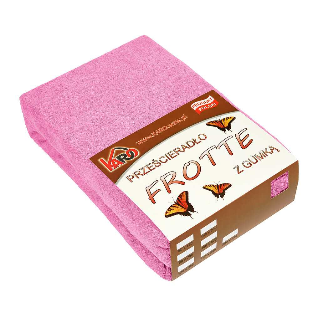 Prześcieradło frotte z gumką 160x200 różowe 020 KARO