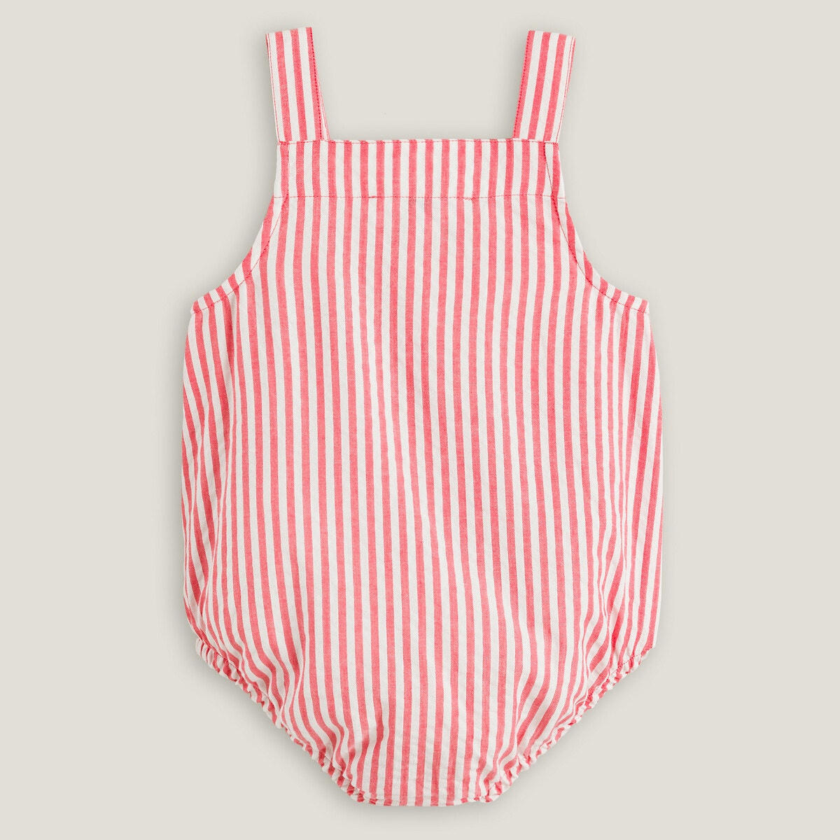 Barboteuse rayée à bretelles, tissu gaufré