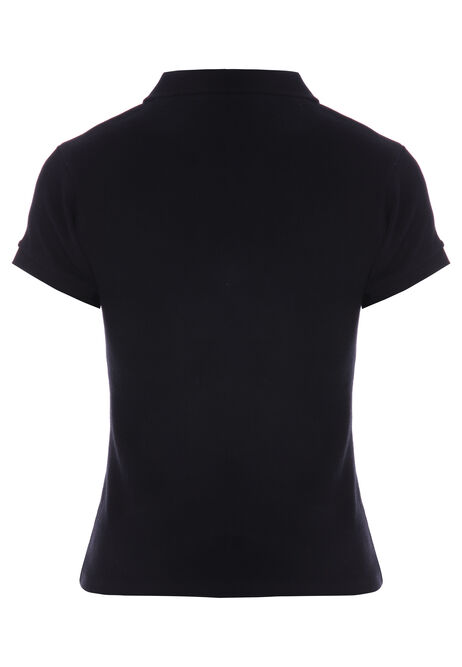 Womens Black Ribbed V-Neck Collar Top