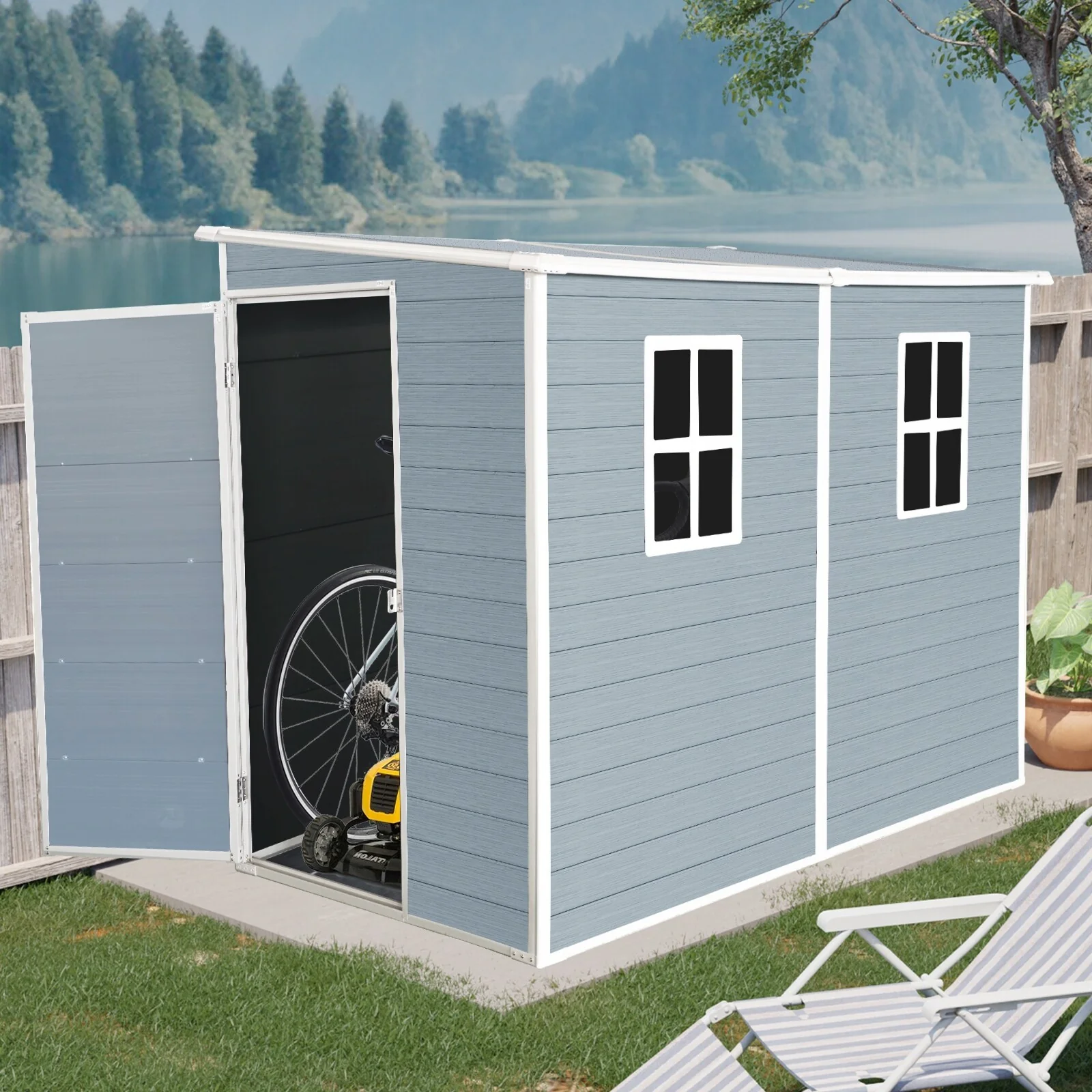 Resin Outdoor Garden Shed with Lockable Door Storage Shed, UV-Protected, Weatherproof Floor for Backyard