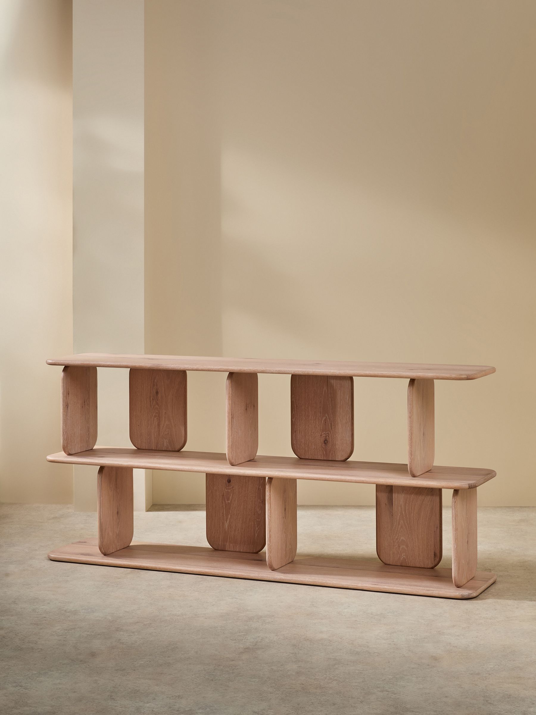 Nyla Low Shelving Unit in White Wash Oak