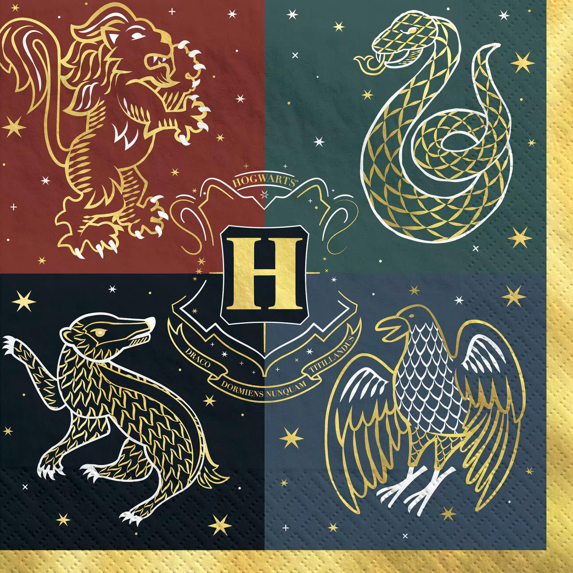 Harry Potter Square Paper Disposable Lunch Napkins, Maroon/Grey/Black/Blue, 6.5-in, 16-pk, 2-ply, for Birthday Party
