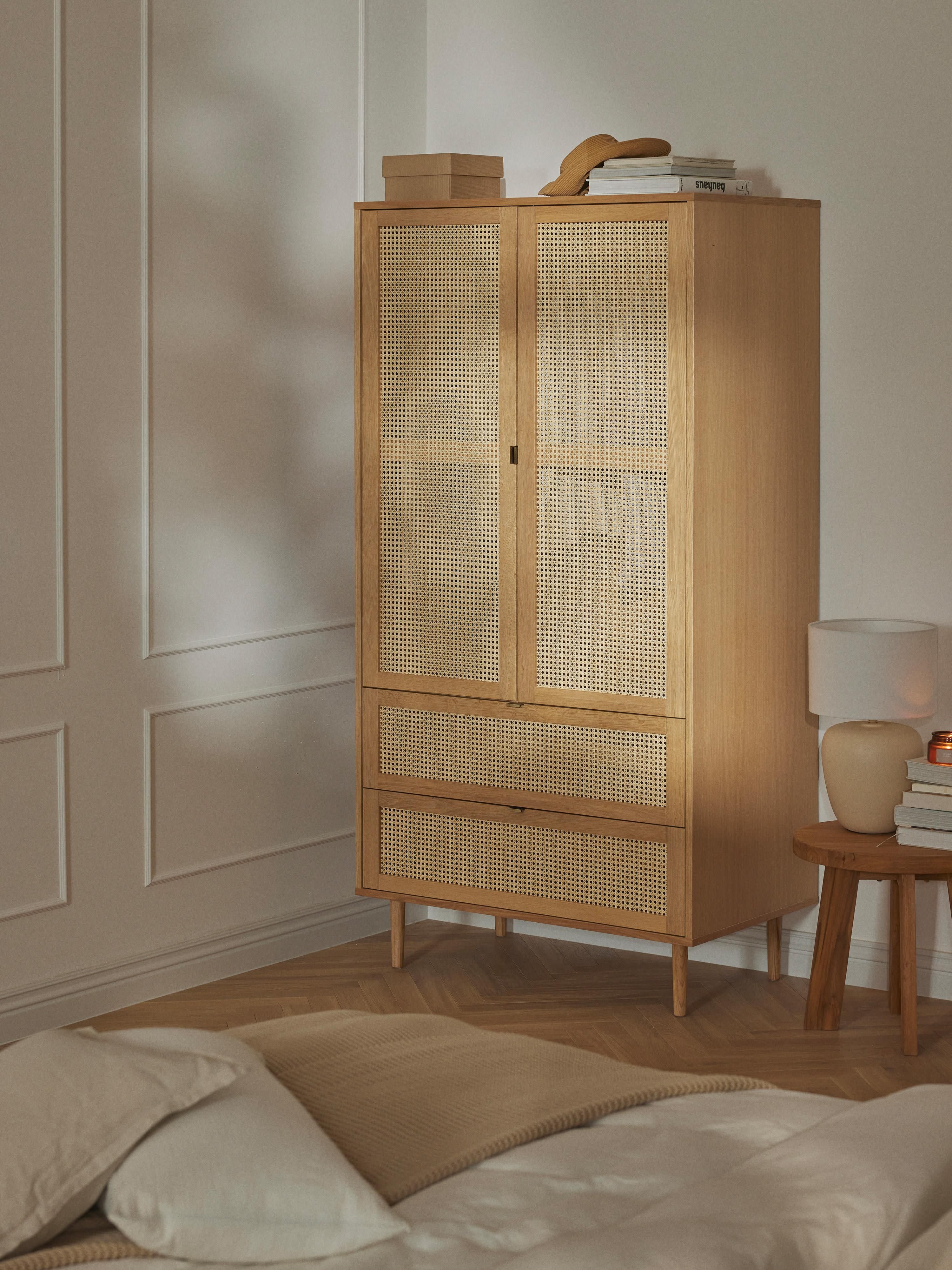 Kleiner Kleiderschrank Aries mit Wiener Geflecht, 2-türig