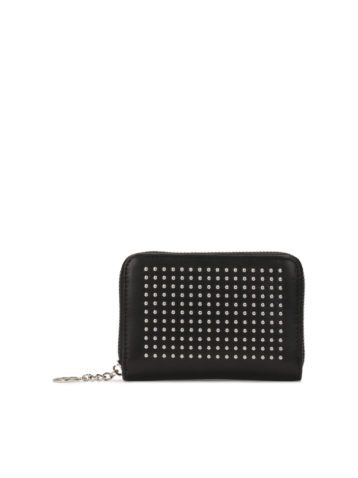Compact zip wallet decorated with rivets