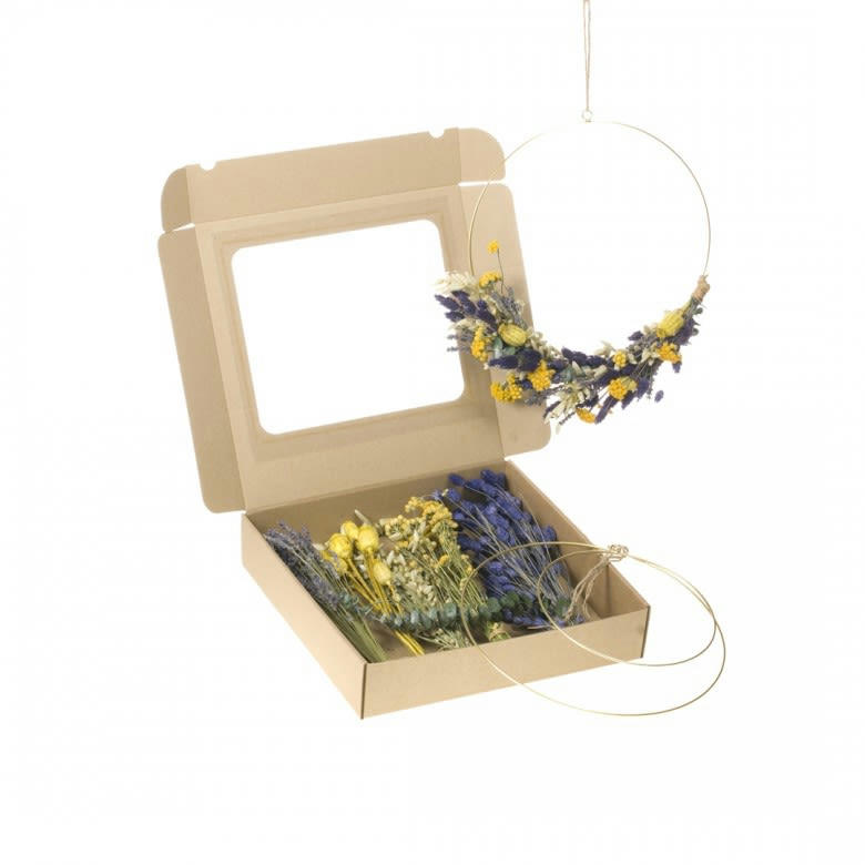 KIT DIY FS - Kit création cercle fleurs séchées diy bleu et jaune