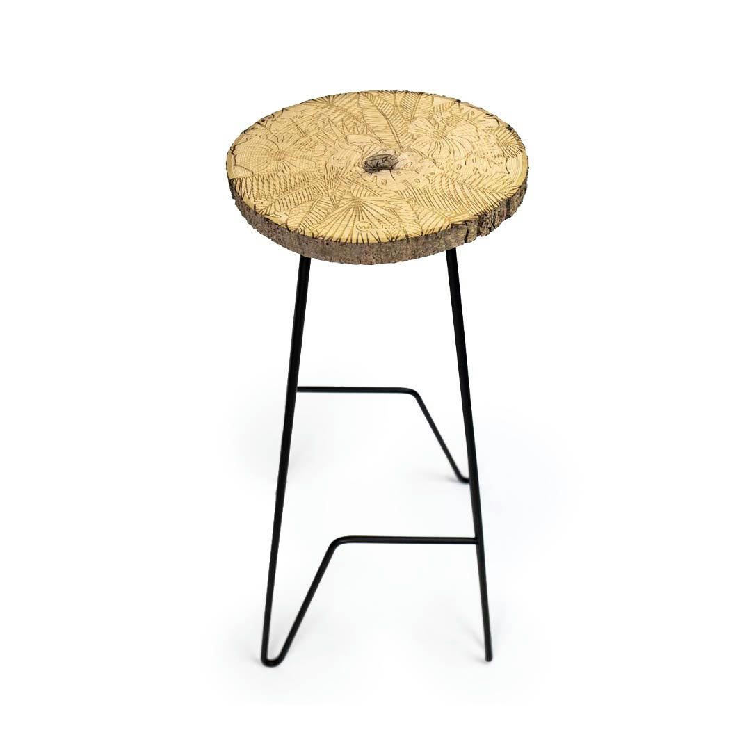 JUNGLE - Tabouret bar en bois rondin Jungle H78 cm