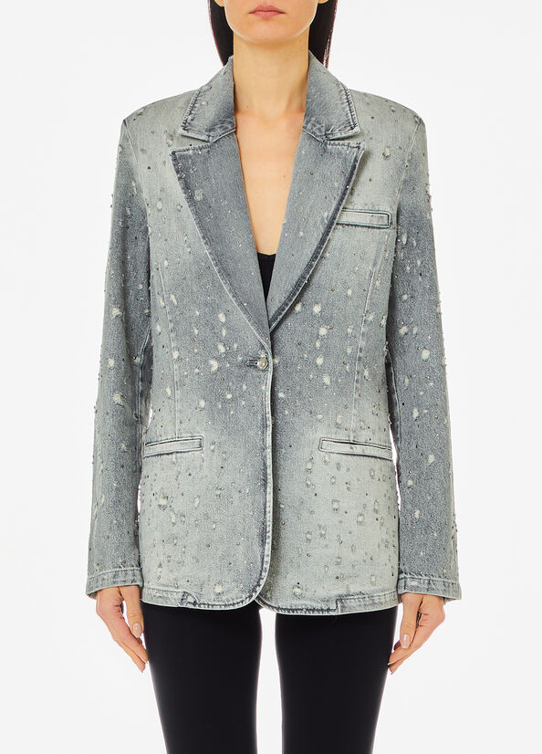 Blazer in denim con strass