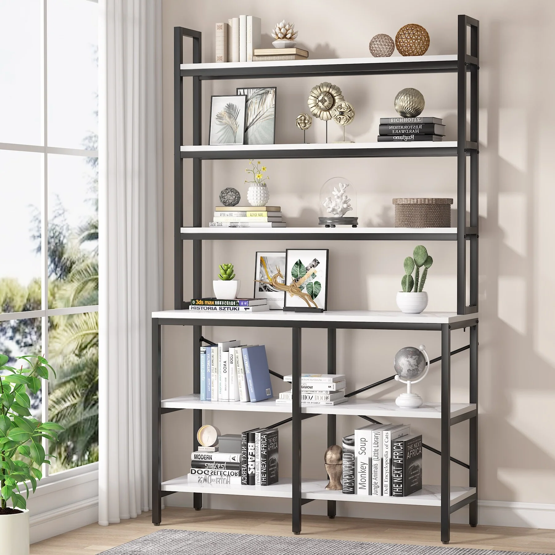 6-Tier Bookshelf Industrial Bookcase with Open Shelf, 6 Shelf Storage Rack