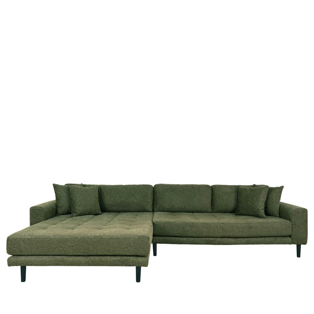 LIDO - Canapé d'angle gauche en tissu pieds noirs L290cm vert olive 4 places