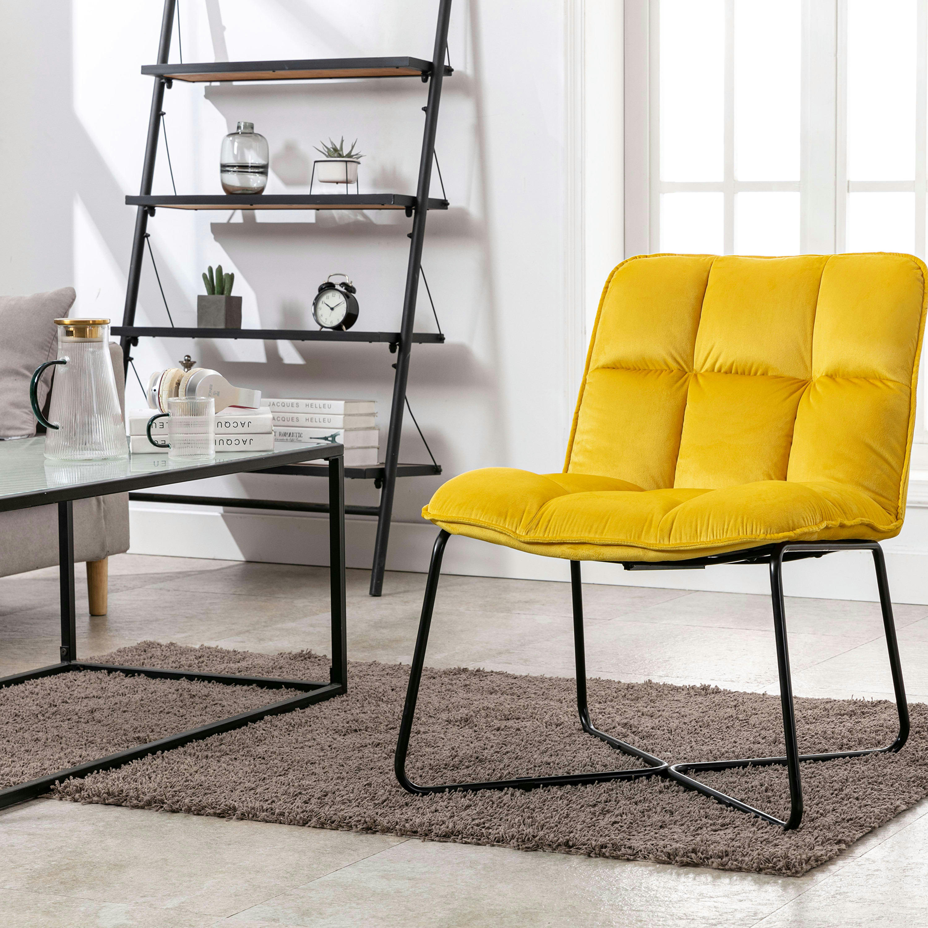 MOLTO - Fauteuil design velours curry pieds métal noir(x2)