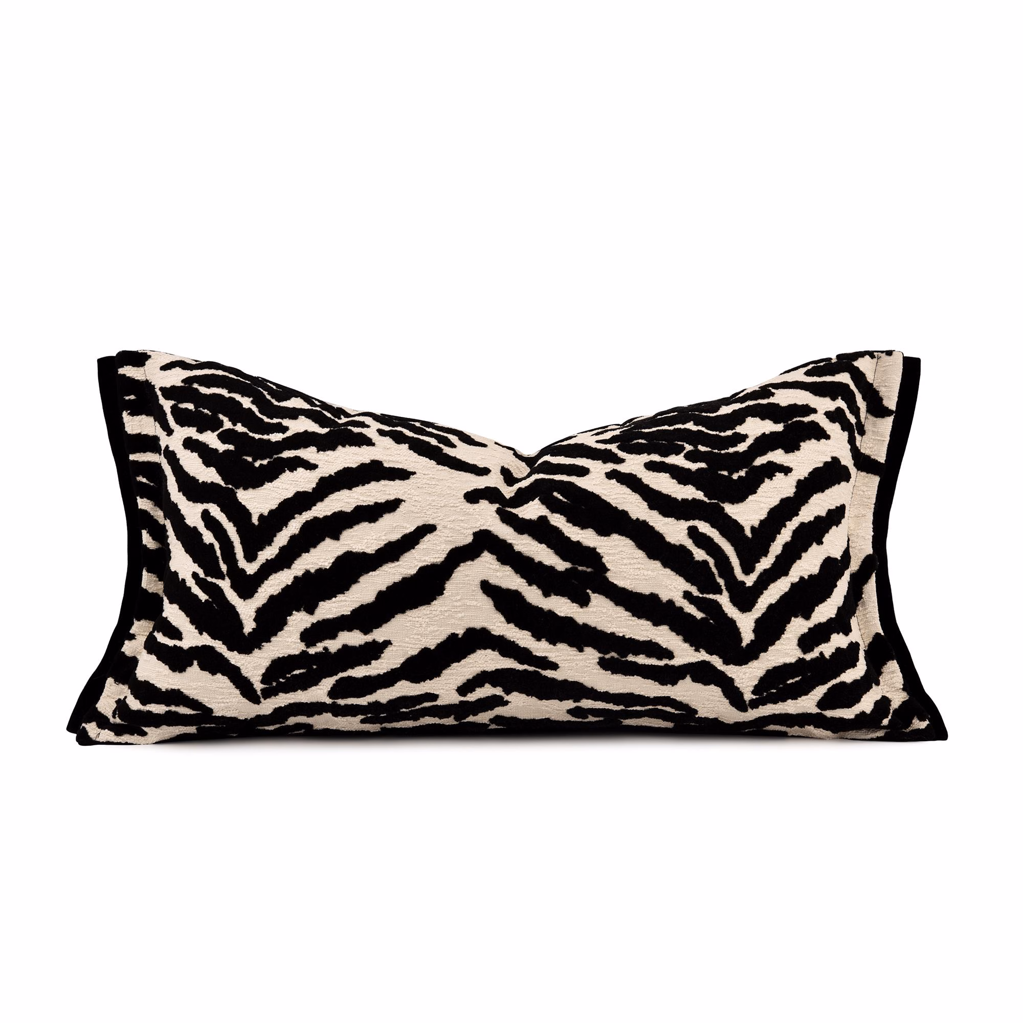 Zebra cut velvet throw pillow cover, black & ivory, modern luxury animal print, sofa accent