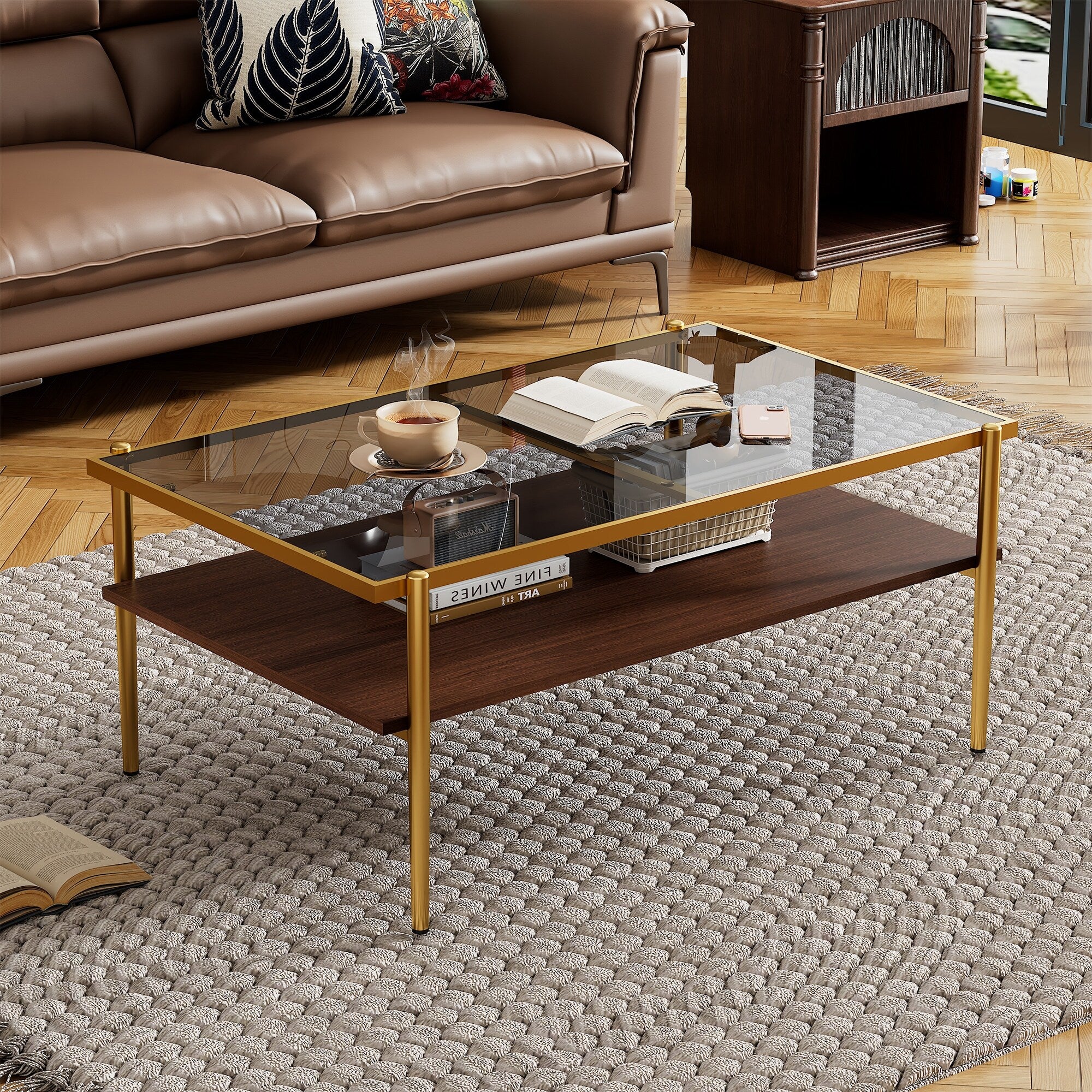 38x24'' Rectangle Coffee Table with Tempered Glass top