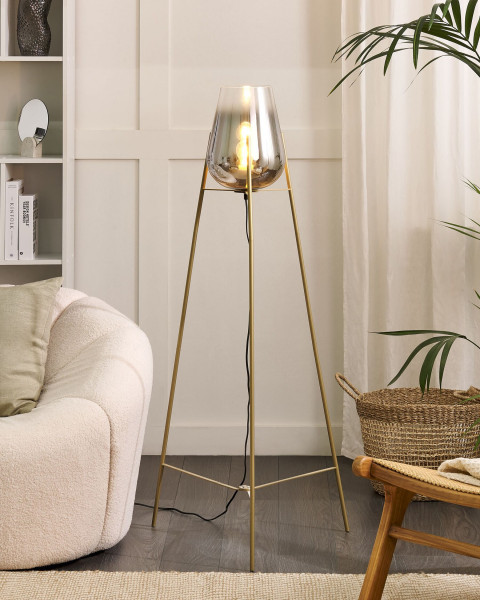 Lampa podłogowa stojąca szklany klosz złota