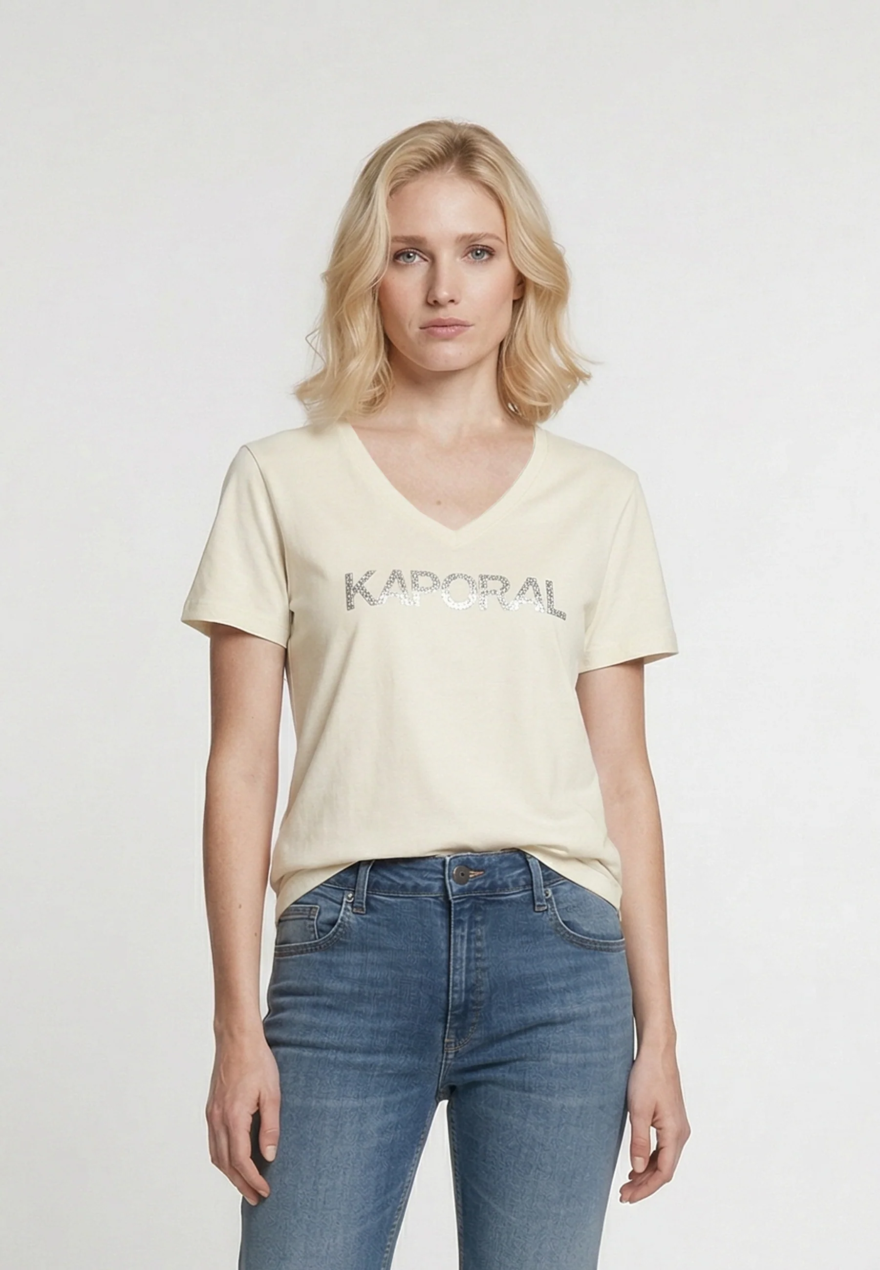 T-shirt manches courtes slim crème coton stretch SELIV