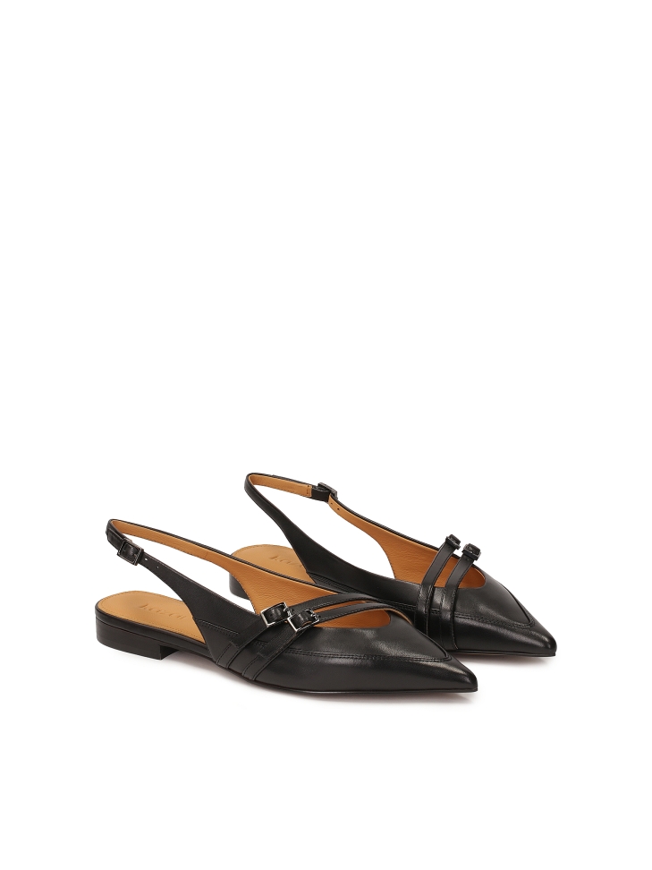 Flat slingback pumps in black leather