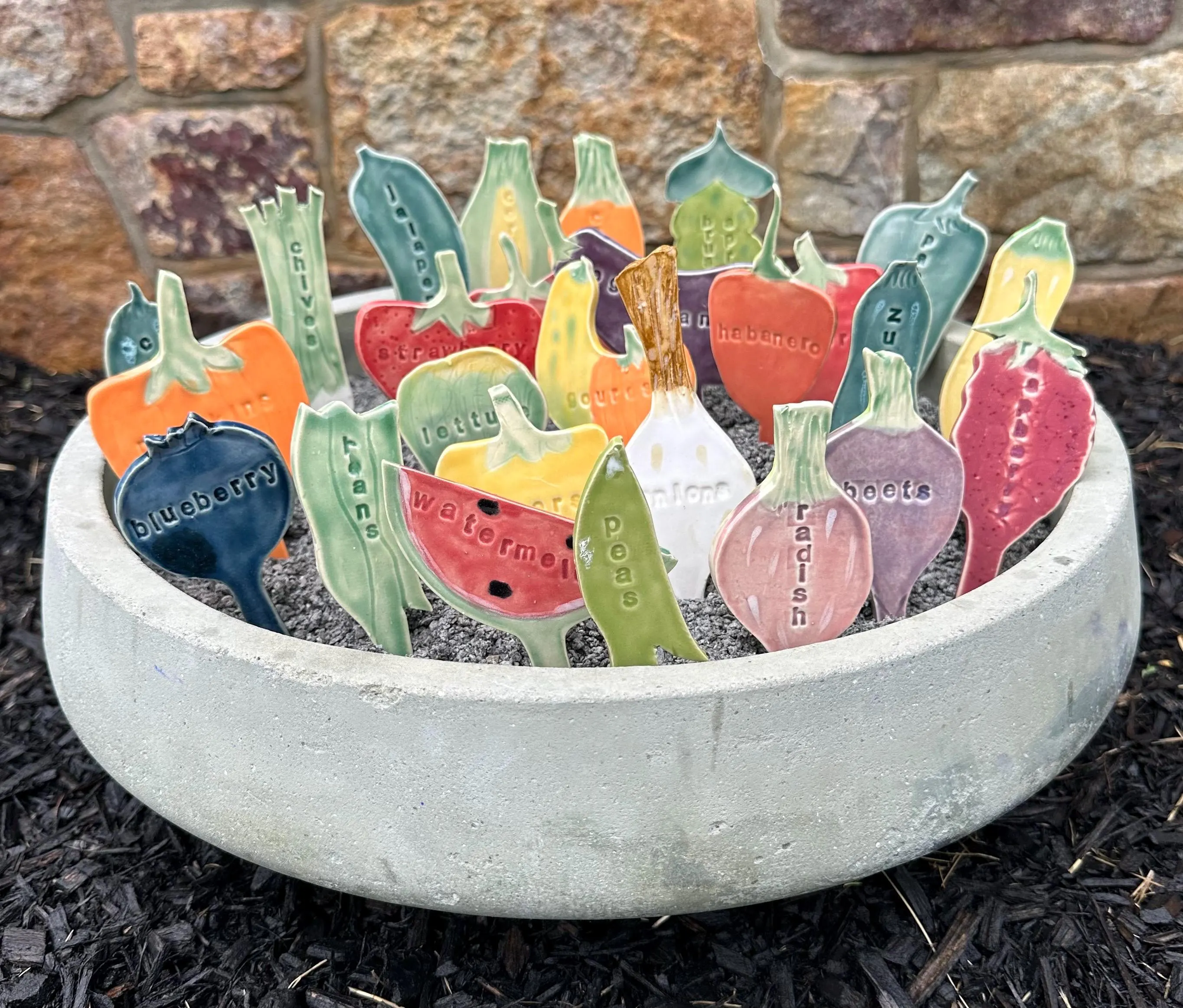 Ceramic vegetable, fruit and herb garden markers/stakes. Listing 1 of 4 - Please find my flower & fruit listing and herb listing for more!