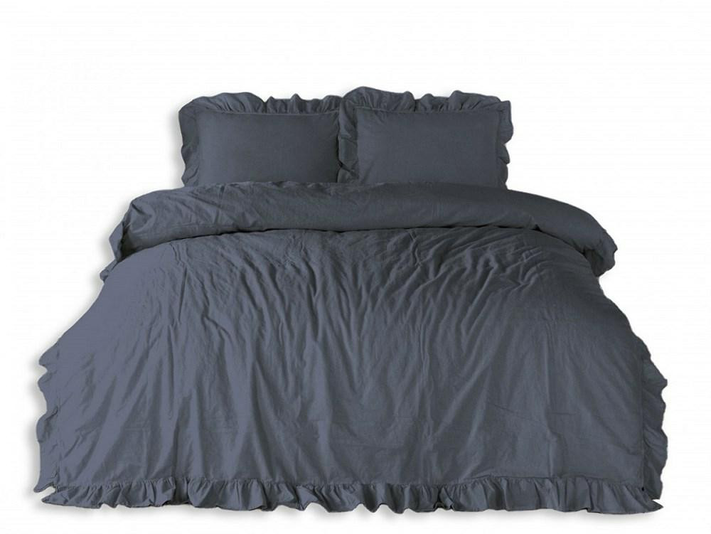 Pościel 160x200 szary Natural Grey z falbanką Stonewashed