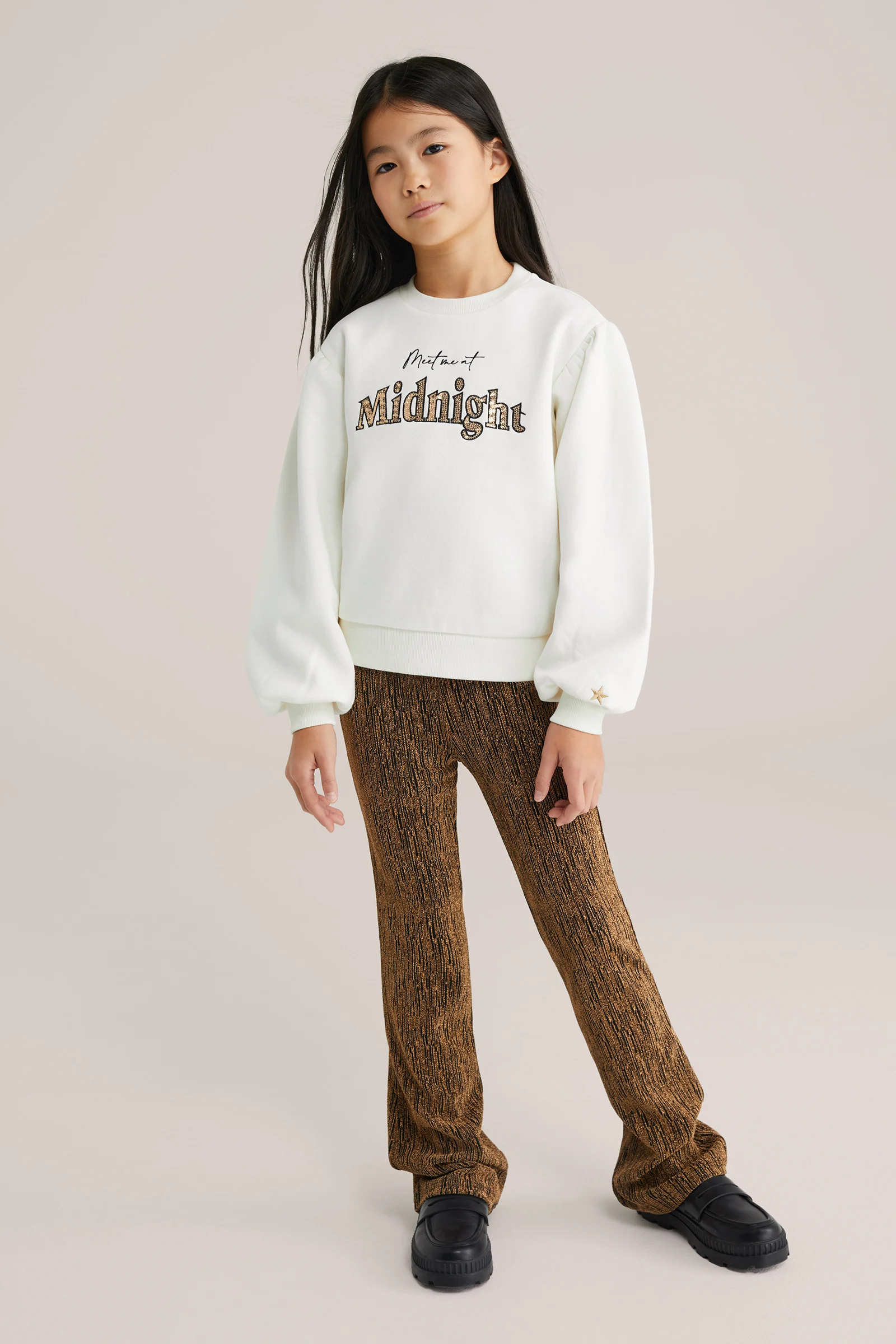 Meisjes flared broek met glittergaren