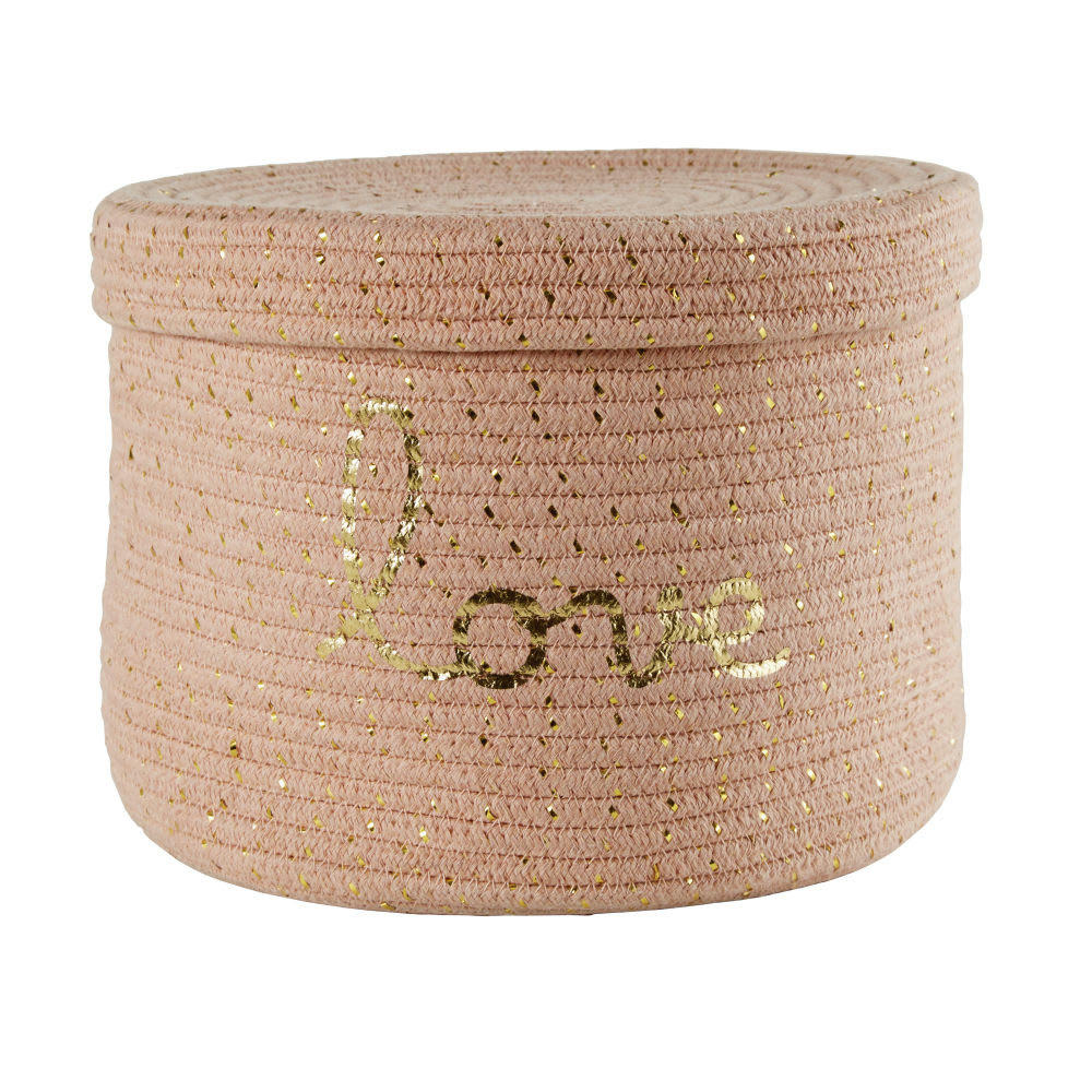 SUZON - Corbeille en coton tressé rose mot brodé