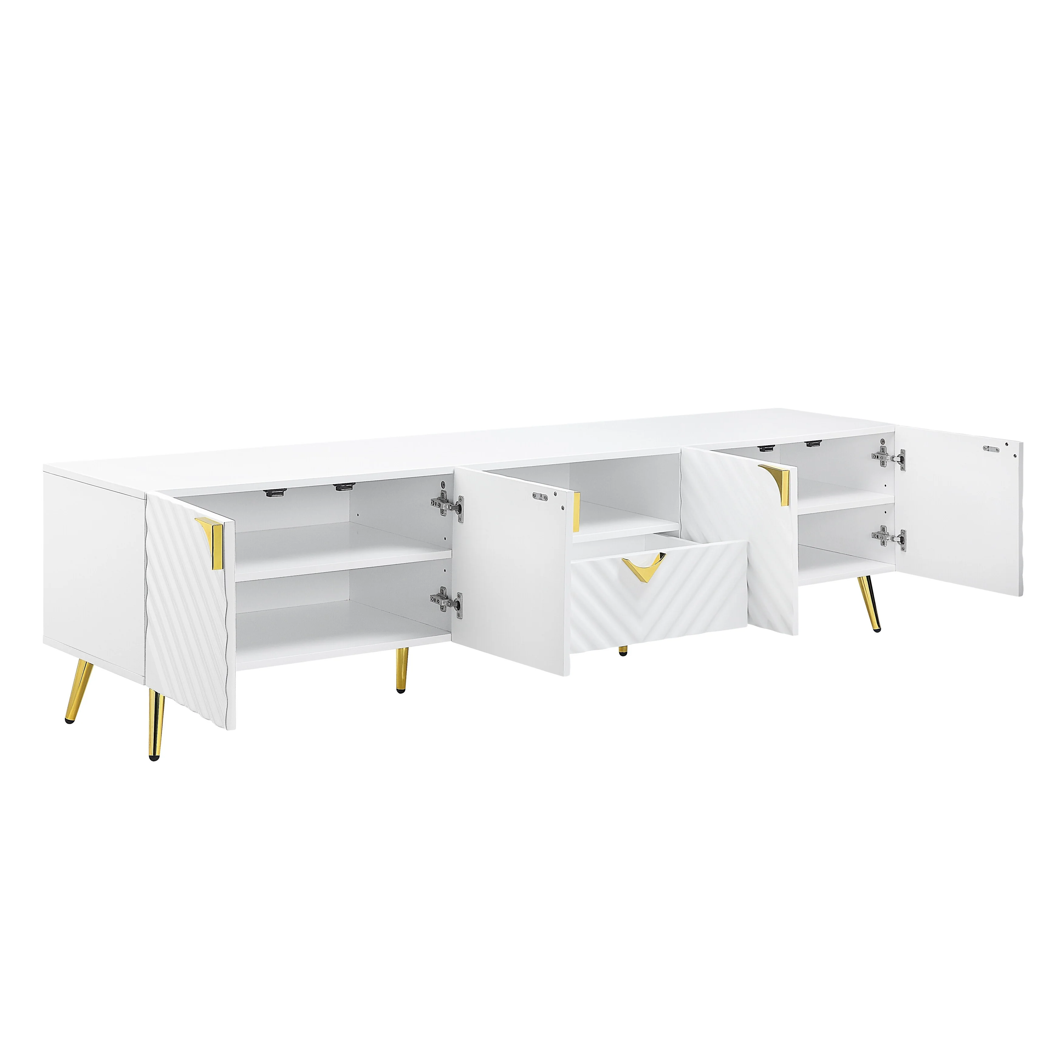 White 79 Modern TV Stand with Gold Legs & Hardware for TVs Up to 80