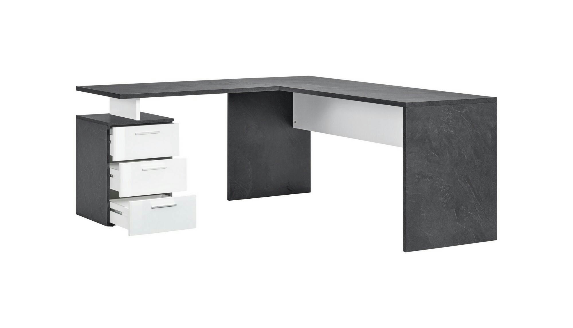 DGUARIN - Bureau effet bois gris cendré et blanc brillant 160x60h75 cm