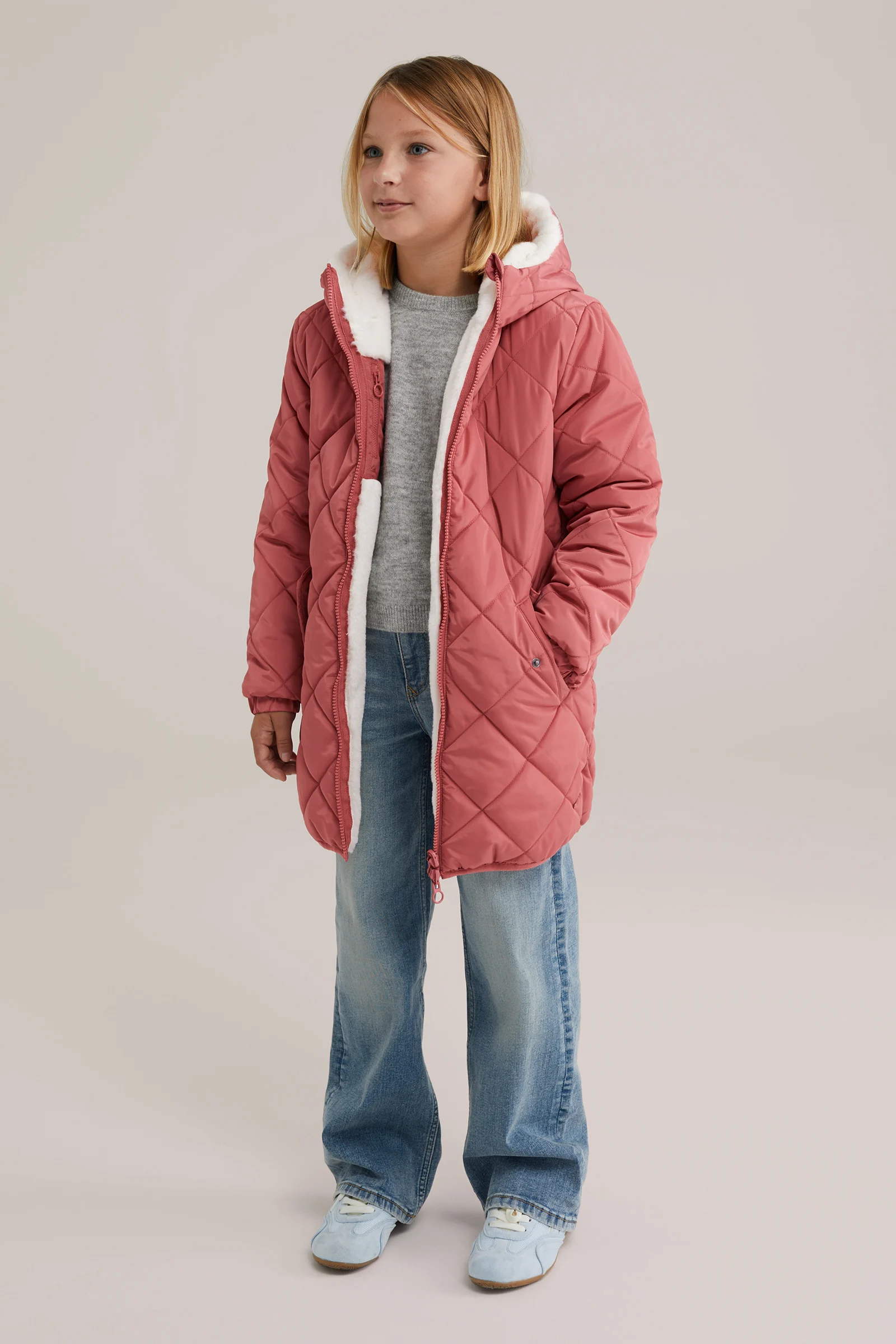 Meisjes reversible jas met imitatiebont