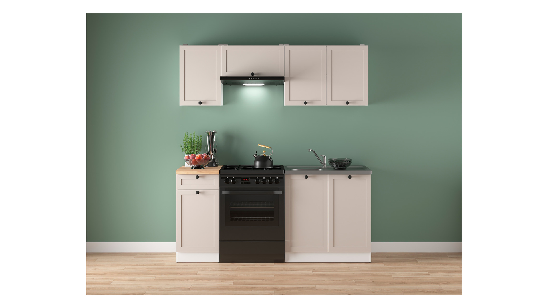 Komplet kuchenny Junona Line 180 cm biały/uni kaszmir z blatem