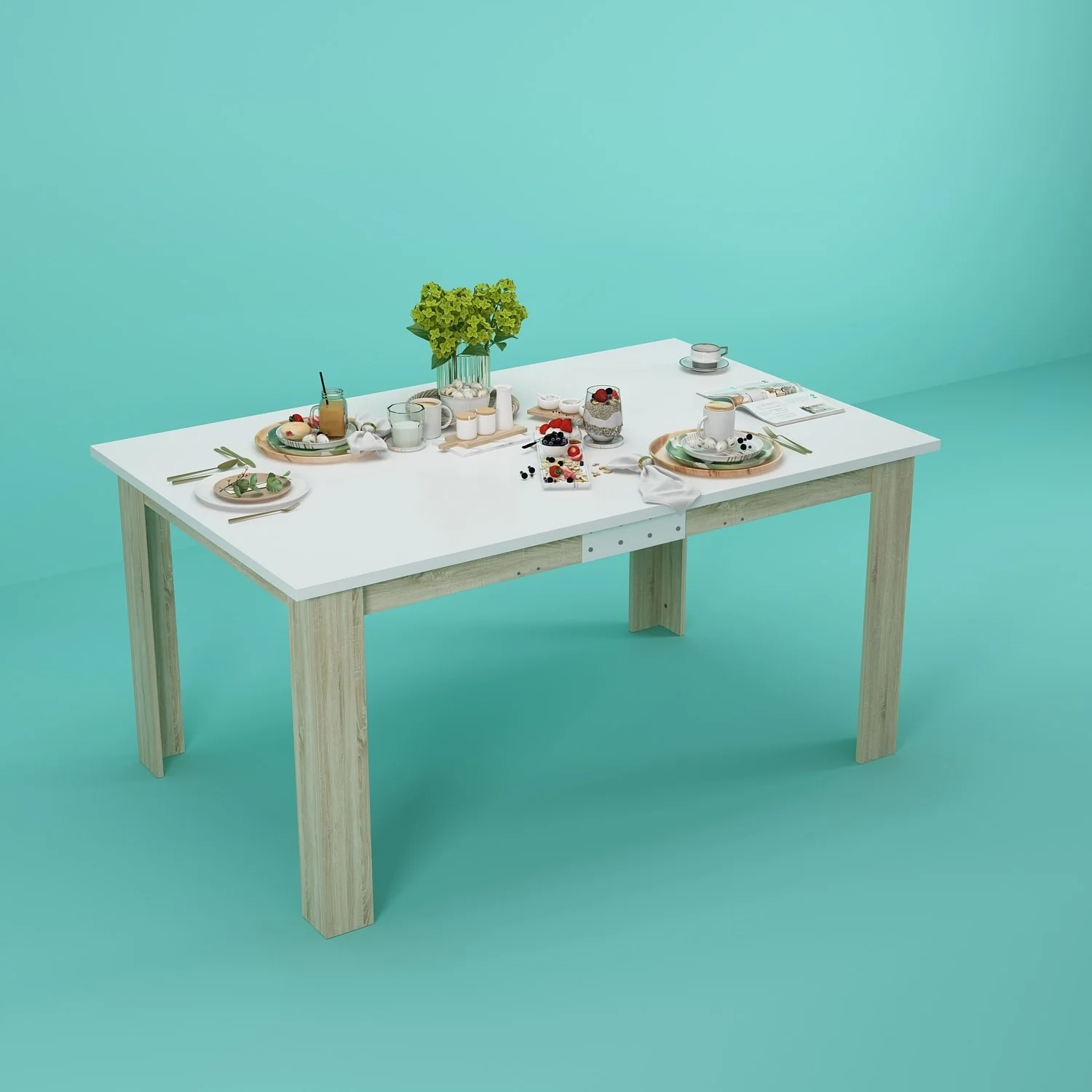 77.2x37.4 Pedestal Table Expandable Table Oak 4-6 Person