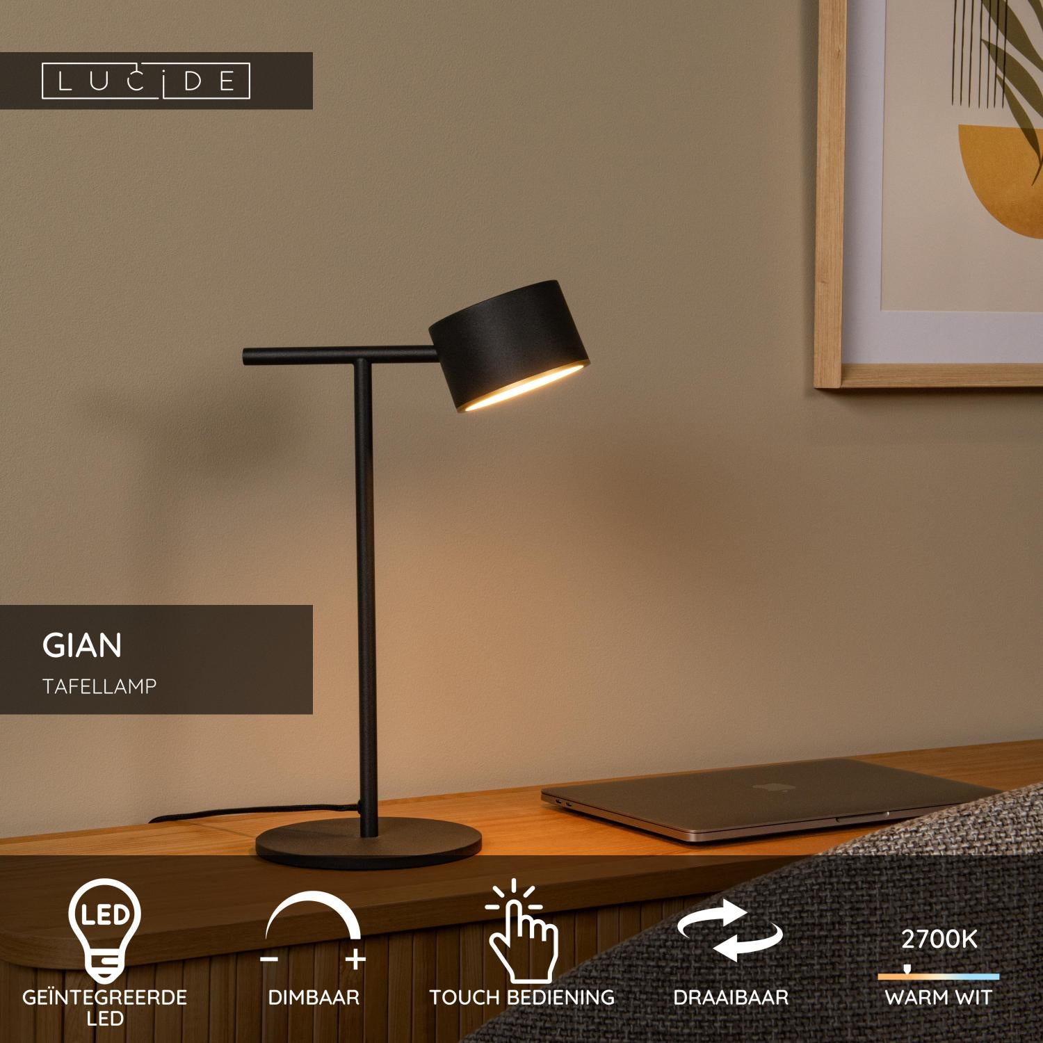 Lucide GIAN Tafellamp - Zwart