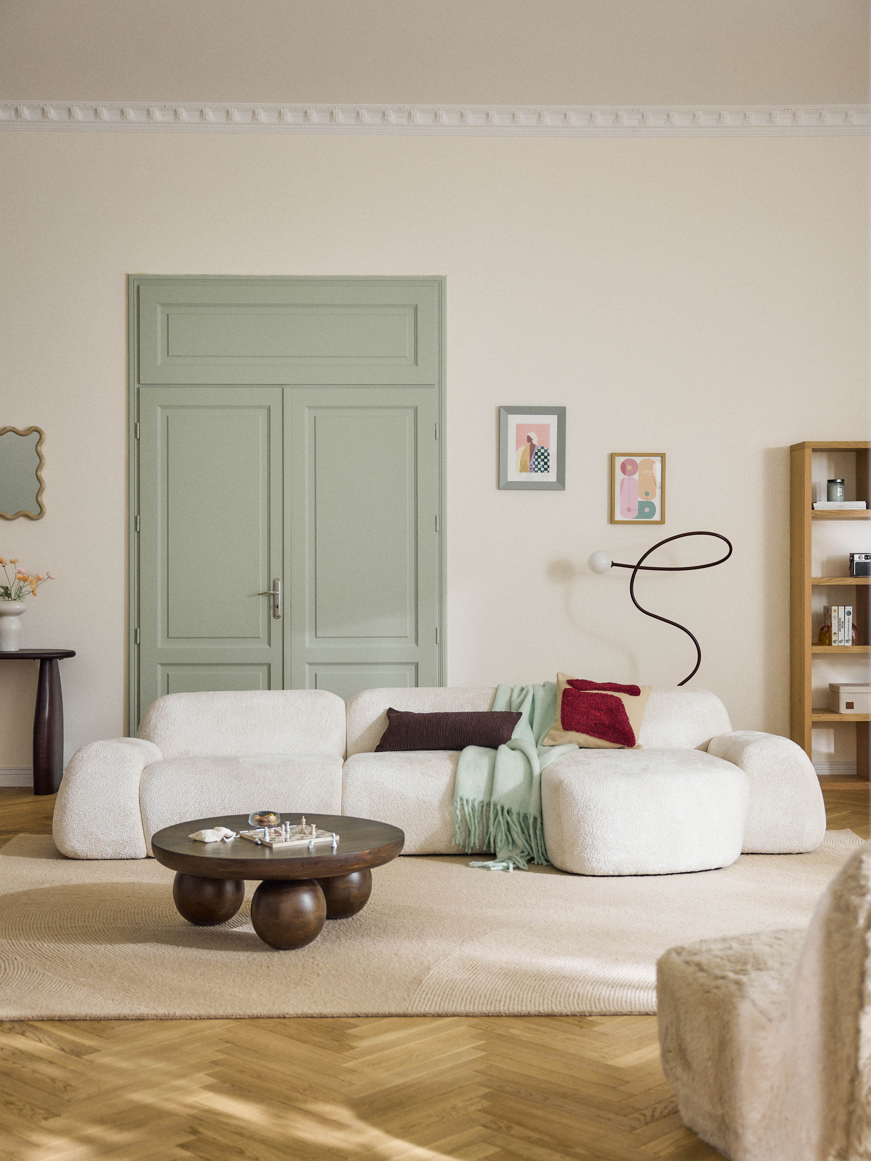 Modulares Ecksofa Wolke (4-Sitzer) aus Teddy-Bouclé
